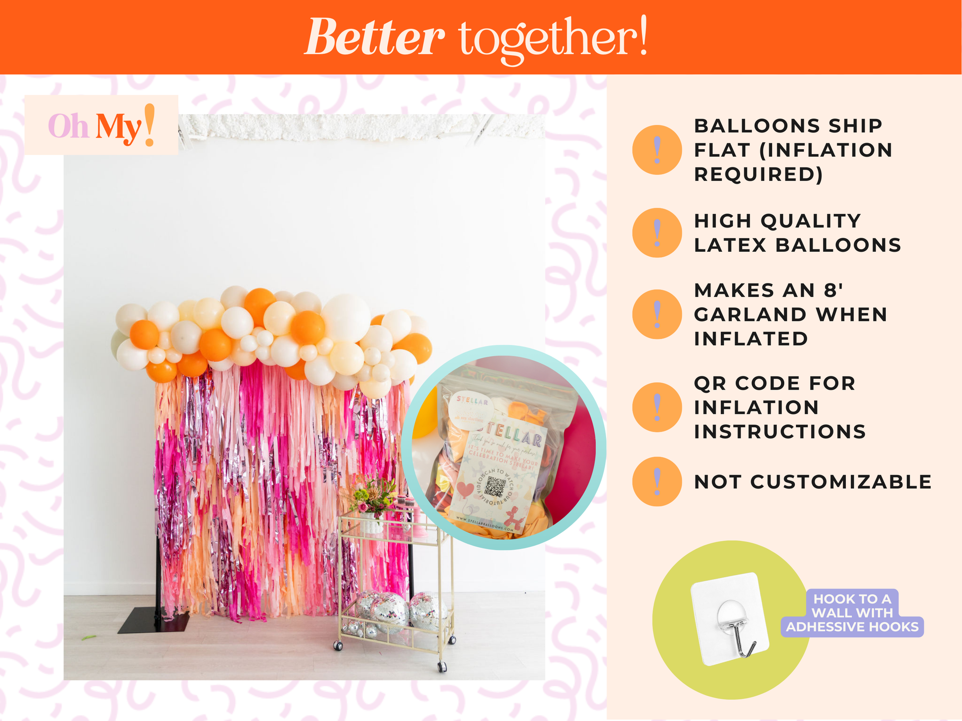 Cutie Balloon Kit-Oh My Darling Party Co-Fringe Backdrop, Streamer Backdrop, Fringe perfect for events & parties!