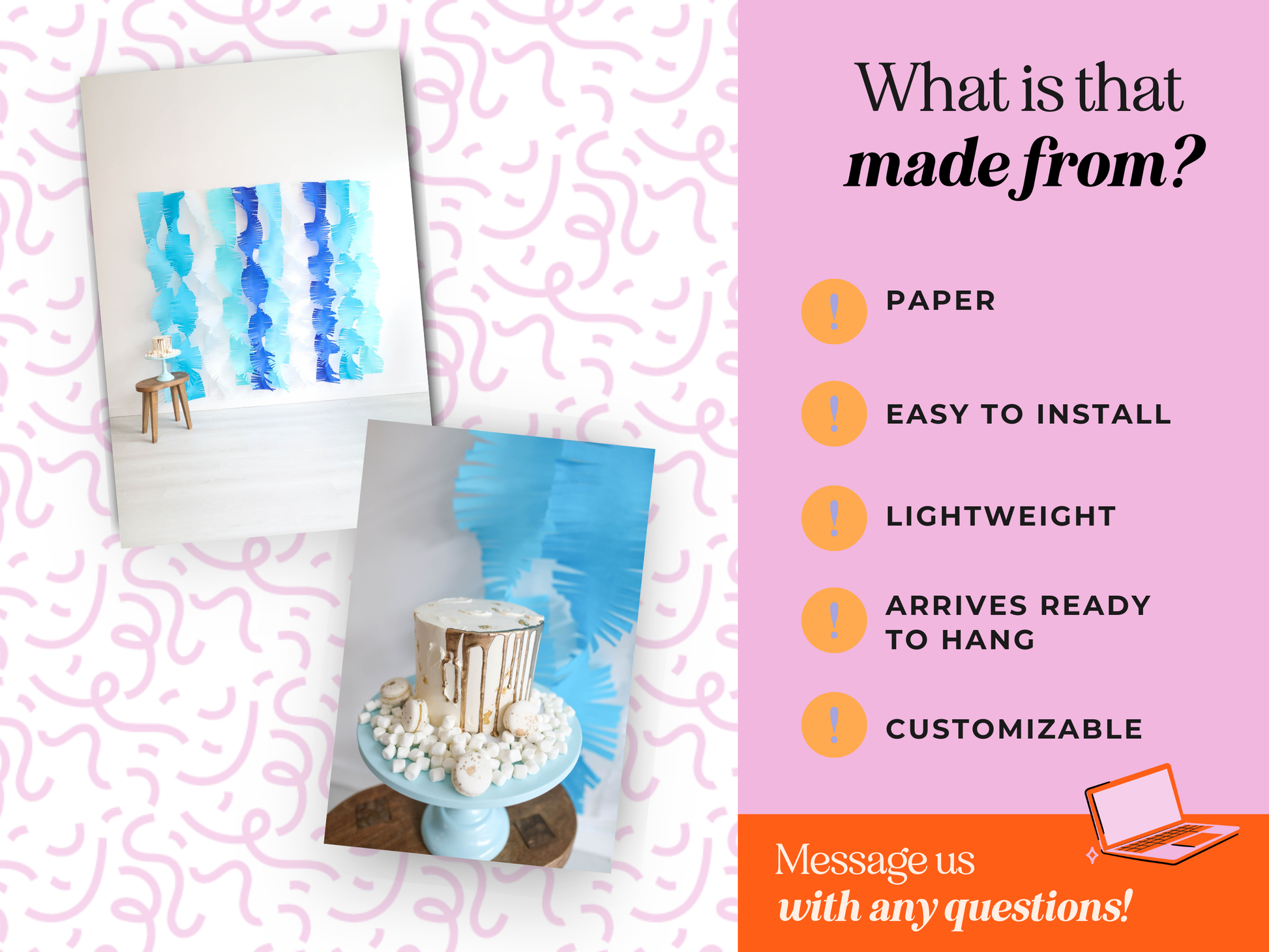 Visual guide showing how to build a complete party decor bundle, including a fringe backdrop, sturdy stand, and coordinating balloon kits for a seamless event setup.