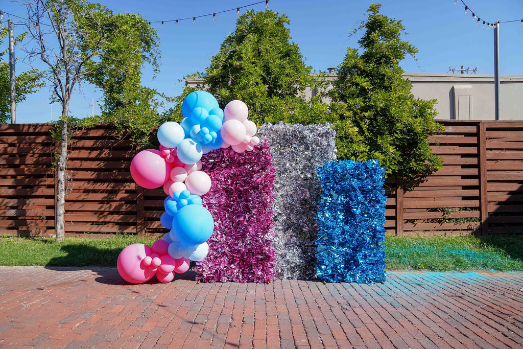 Gender Reveal Trio Stand Fringe Backdrop-Backdrops-Oh My Darling Party Co