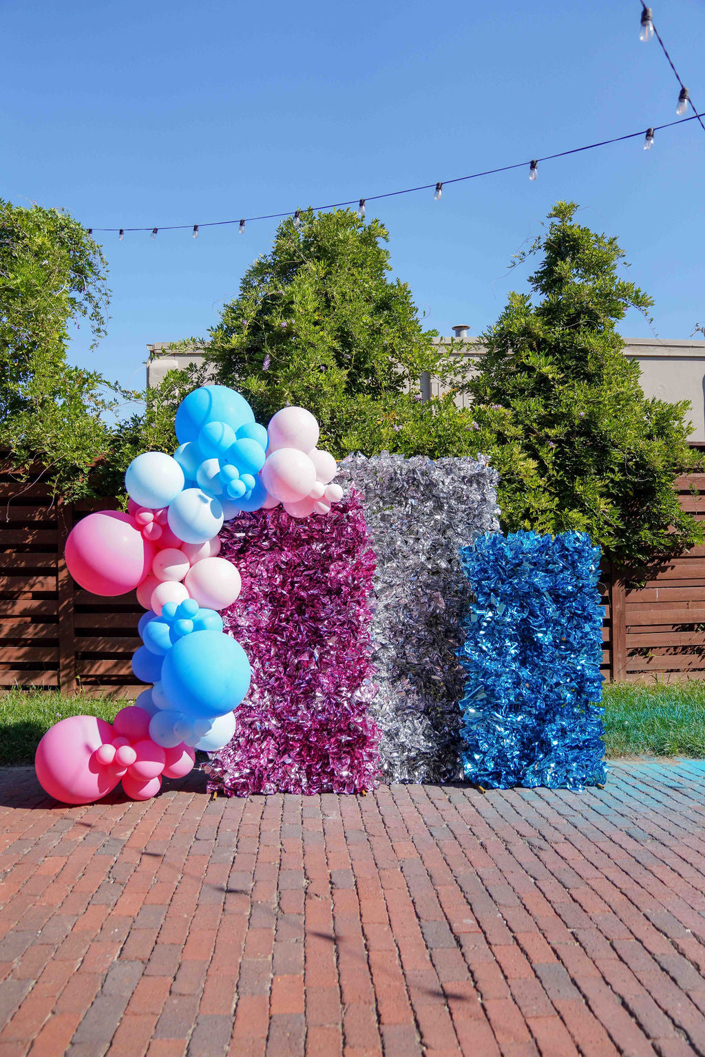 Gender Reveal Trio Stand Fringe Backdrop-Backdrops-Oh My Darling Party Co