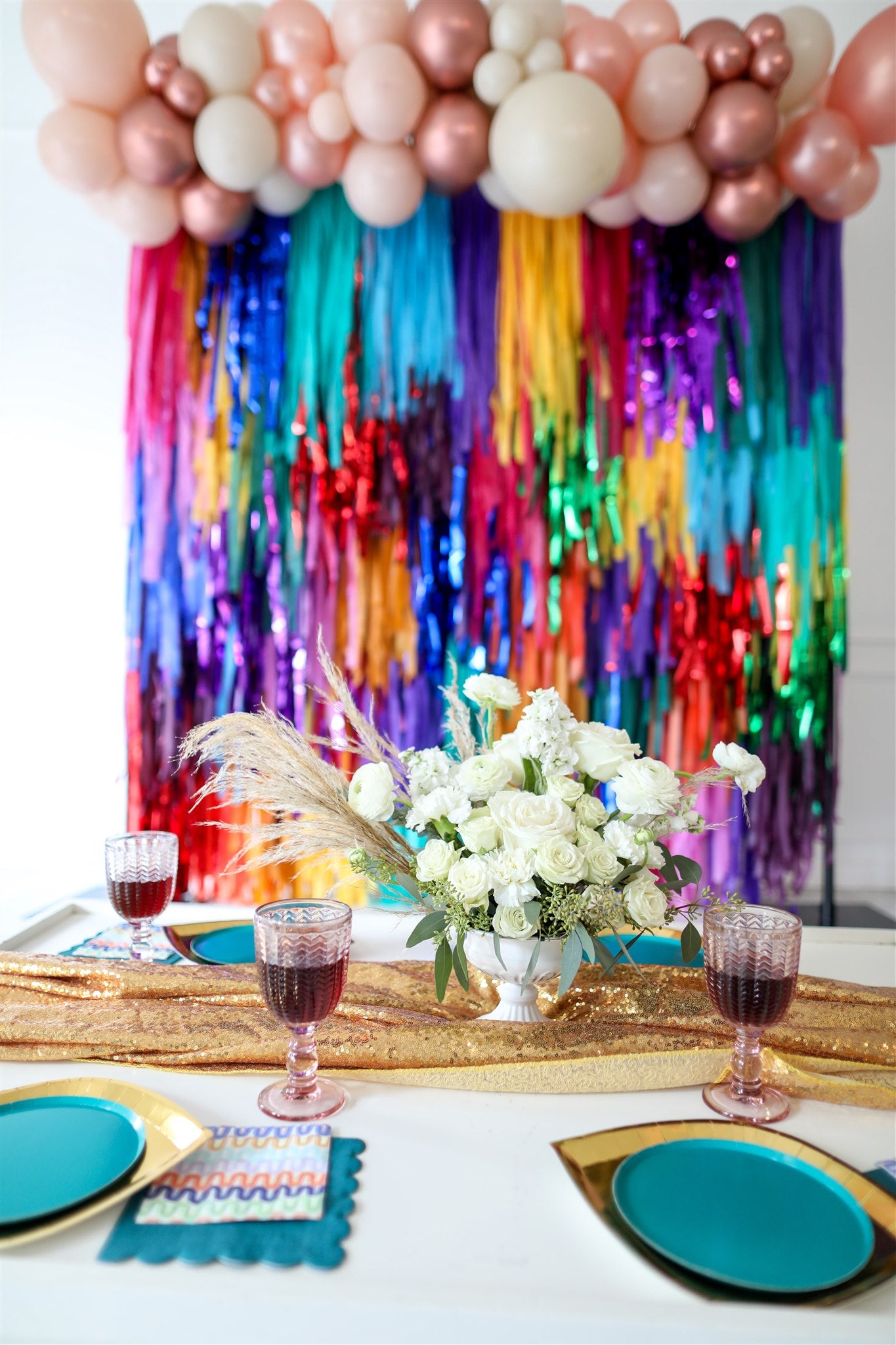 Jewel Tone Rainbow Fringe Backdrop-Backdrops-Oh My Darling Party Co