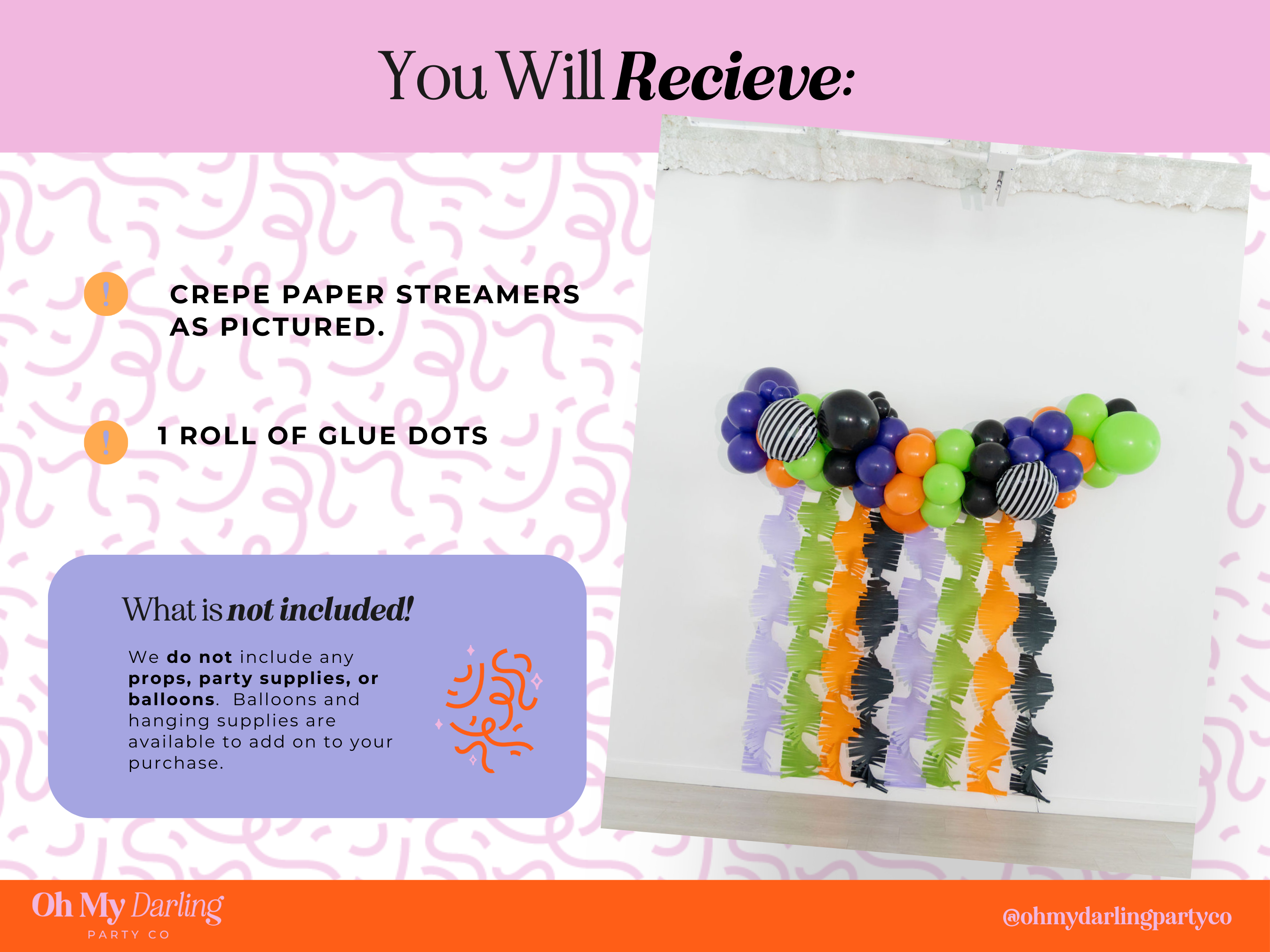 Visual guide showing how to build a complete party decor bundle, including a fringe backdrop, sturdy stand, and coordinating balloon kits for a seamless event setup.