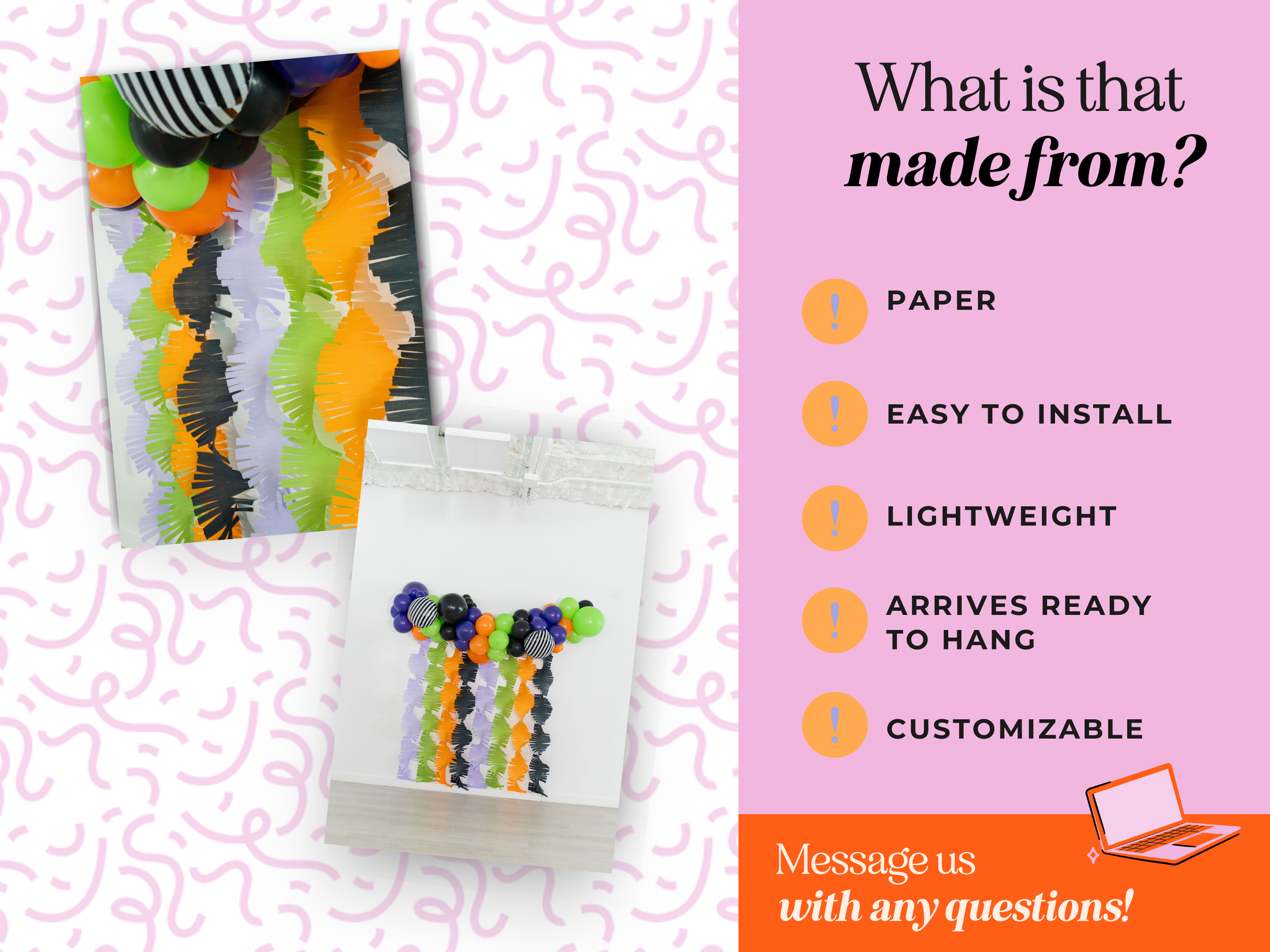 Visual guide showing how to build a complete party decor bundle, including a fringe backdrop, sturdy stand, and coordinating balloon kits for a seamless event setup.