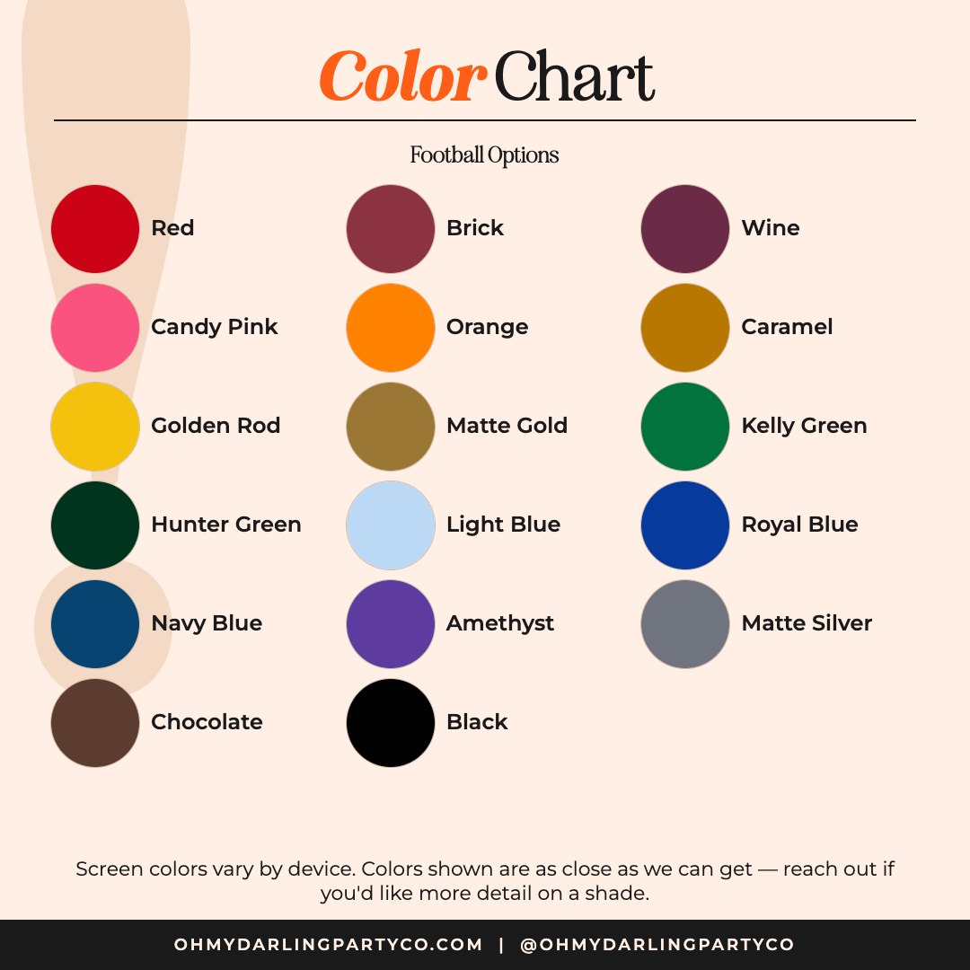 Custom Football Fringe Shape color chart