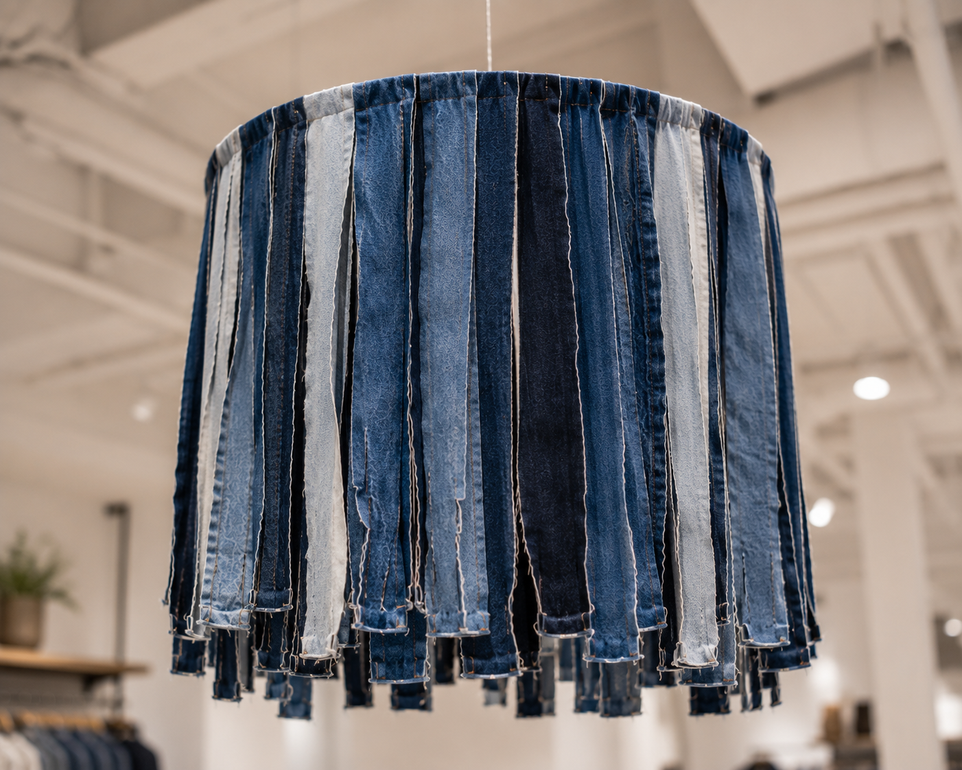 Handmade denim aerial ring styled overhead for a rodeo or western party
