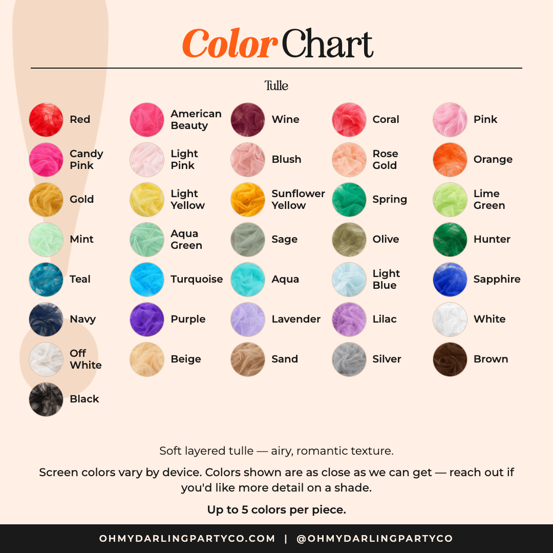 Custom Tulle & Tinsel Ring - À la Carte color chart