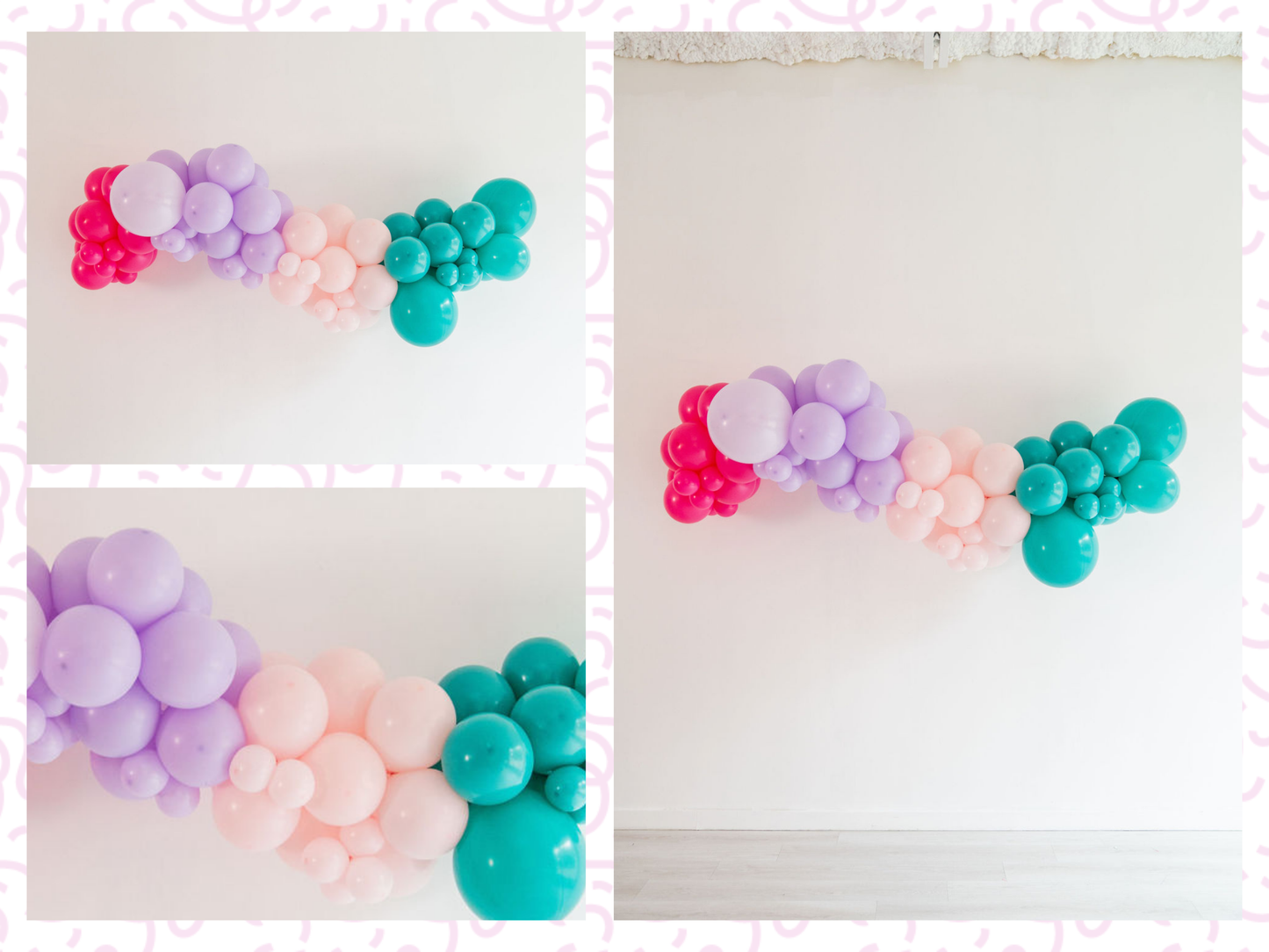 Pop Star Balloon Kit fringe garland hanging against a white wall with balloons. Fringe decor perfect for corporate events or parties.