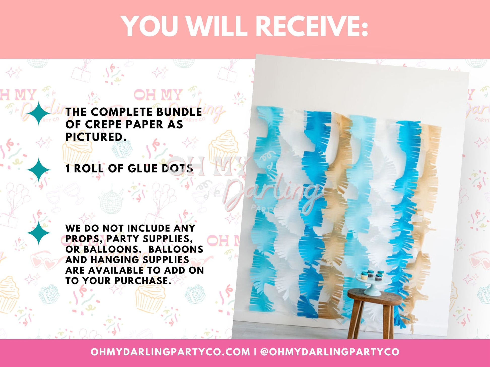 Oh Baby Boy Crepe Paper Bundle-Fringe Backdrop-Party Decor-Oh My Darling Party Co-Oh My Darling Party Co-1st birthday decor, affordable fringe backdrop, baby blue, baby shower, baby shower decor, bachelorette, bachelorette backdro, bachelorette party, backdrops for party, balloon garland, balloon garlands, best sellers, birthday decor, birthday party, blue, blue baby shower, BLUE BACKDROP, BLUE BACKDROPS, blue party, boho nursery, boho party decor, boho tassel garland, boy baby shower, bridal shower, cochel