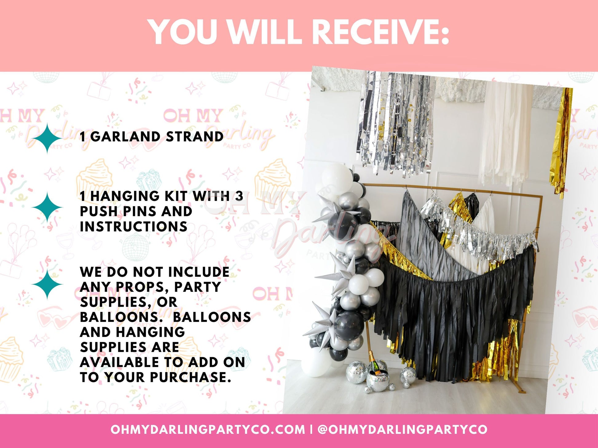 New Years Eve Garland Set-Fringe Backdrop-Party Decor-Oh My Darling Party Co-Oh My Darling Party Co-1st birthday decor, baby shower decor, bachelorette, bachelorette backdro, bachelorette party, backdrops for party, balloon garland, balloon garlands, best sellers, birthday decor, birthday party, black, black and silver party, black and white, black backdrops, boho nursery, boho party decor, boho tassel garland, bridal shower, cochella party decor, colorful backdrop, fiesta, fringe backdrop, fringe garland, 