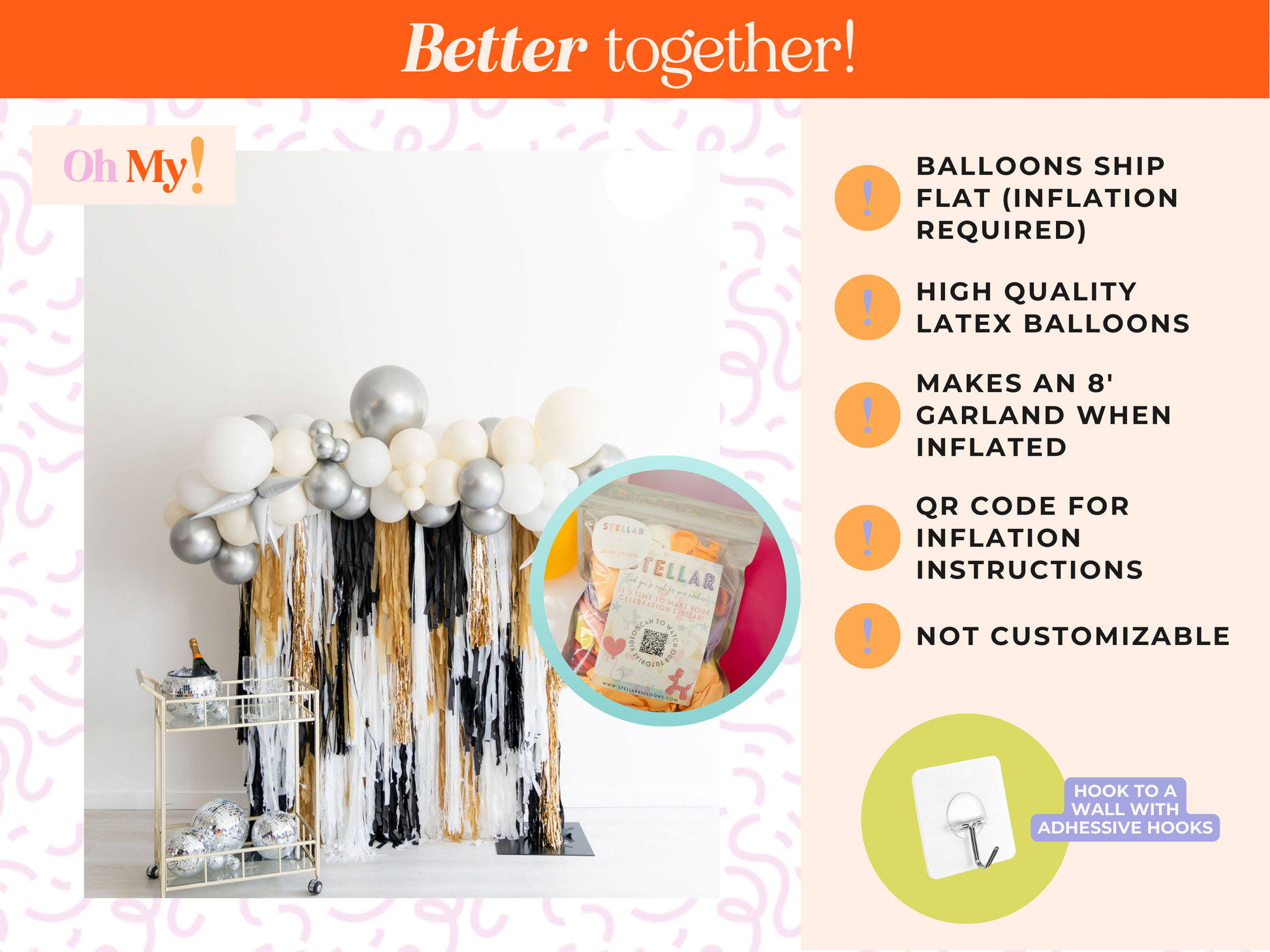 Silver Sparkle Balloon Kit-Oh My Darling Party Co-Fringe Backdrop, Streamer Backdrop, Fringe perfect for events & parties!