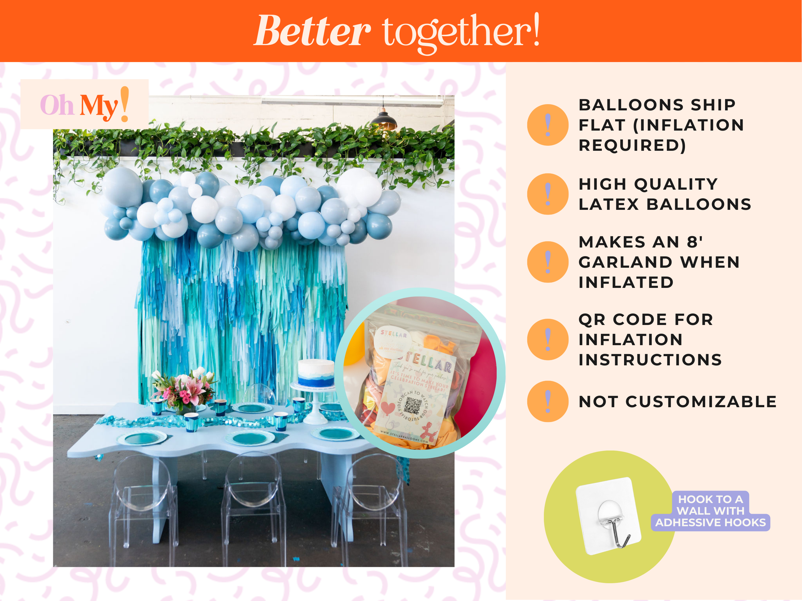 Ocean Balloon Kit-Oh My Darling Party Co-Fringe Backdrop, Streamer Backdrop, Fringe perfect for events & parties!