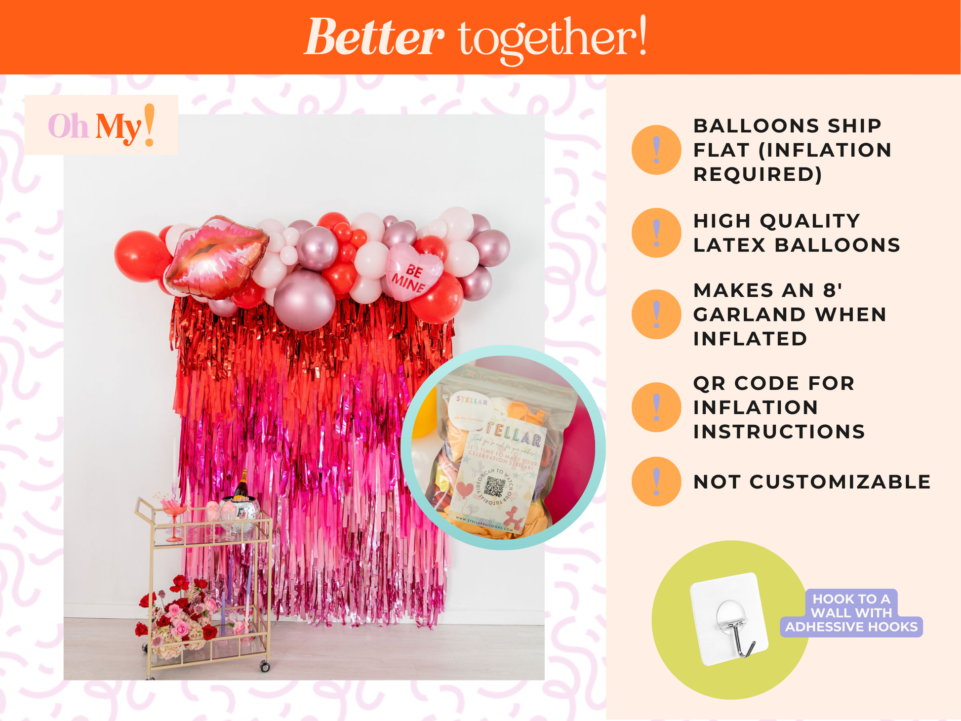 XOXO Balloon Kit-Oh My Darling Party Co-Fringe Backdrop, Streamer Backdrop, Fringe perfect for events & parties!