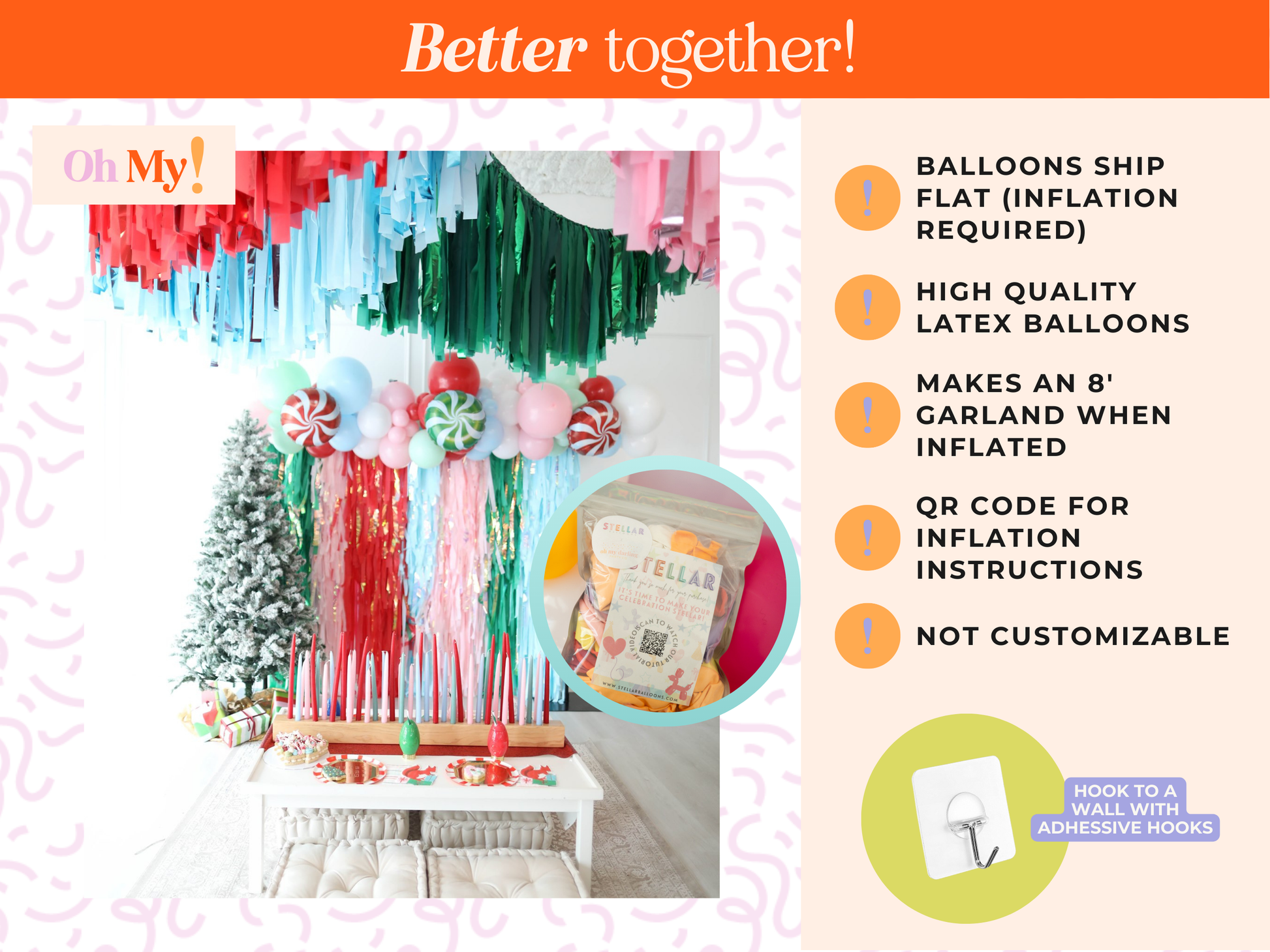 Merry & Bright Balloon Kit-Oh My Darling Party Co-Fringe Backdrop, Streamer Backdrop, Fringe perfect for events & parties!