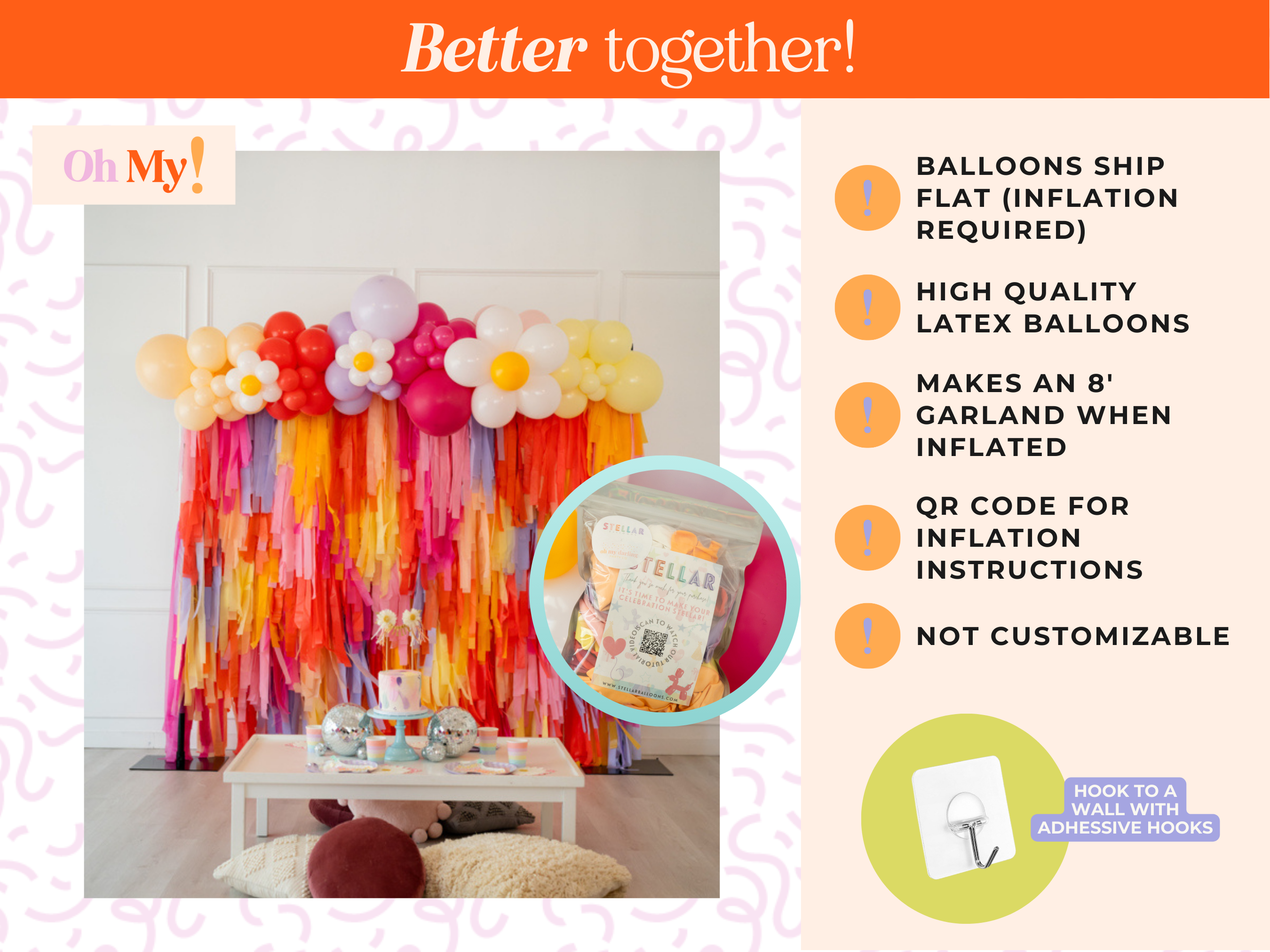 Peace, Love & Vibes Balloon Kit-Oh My Darling Party Co-Fringe Backdrop, Streamer Backdrop, Fringe perfect for events & parties!