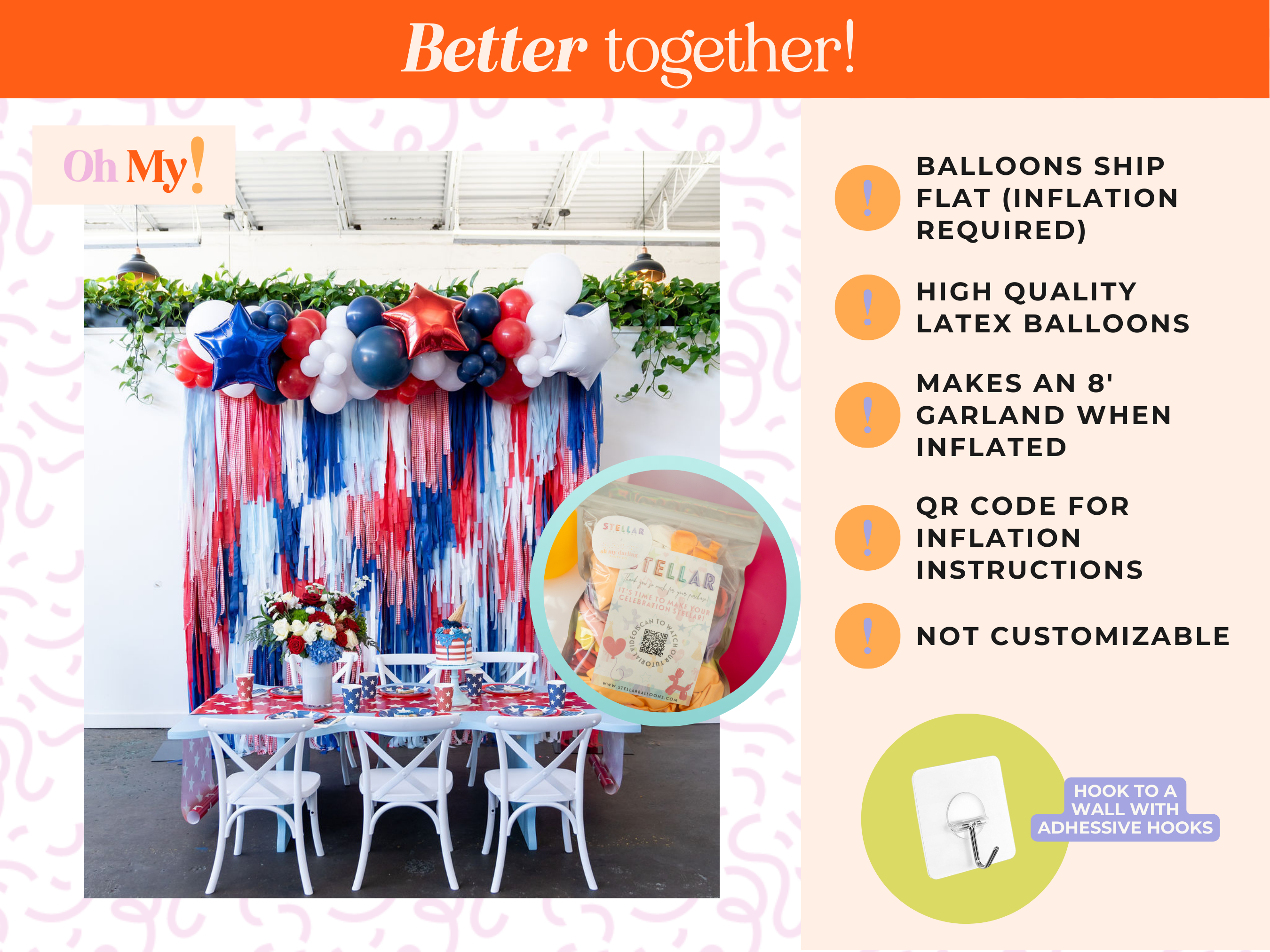 Star Spangled Balloon Kit-Oh My Darling Party Co-Fringe Backdrop, Streamer Backdrop, Fringe perfect for events & parties!