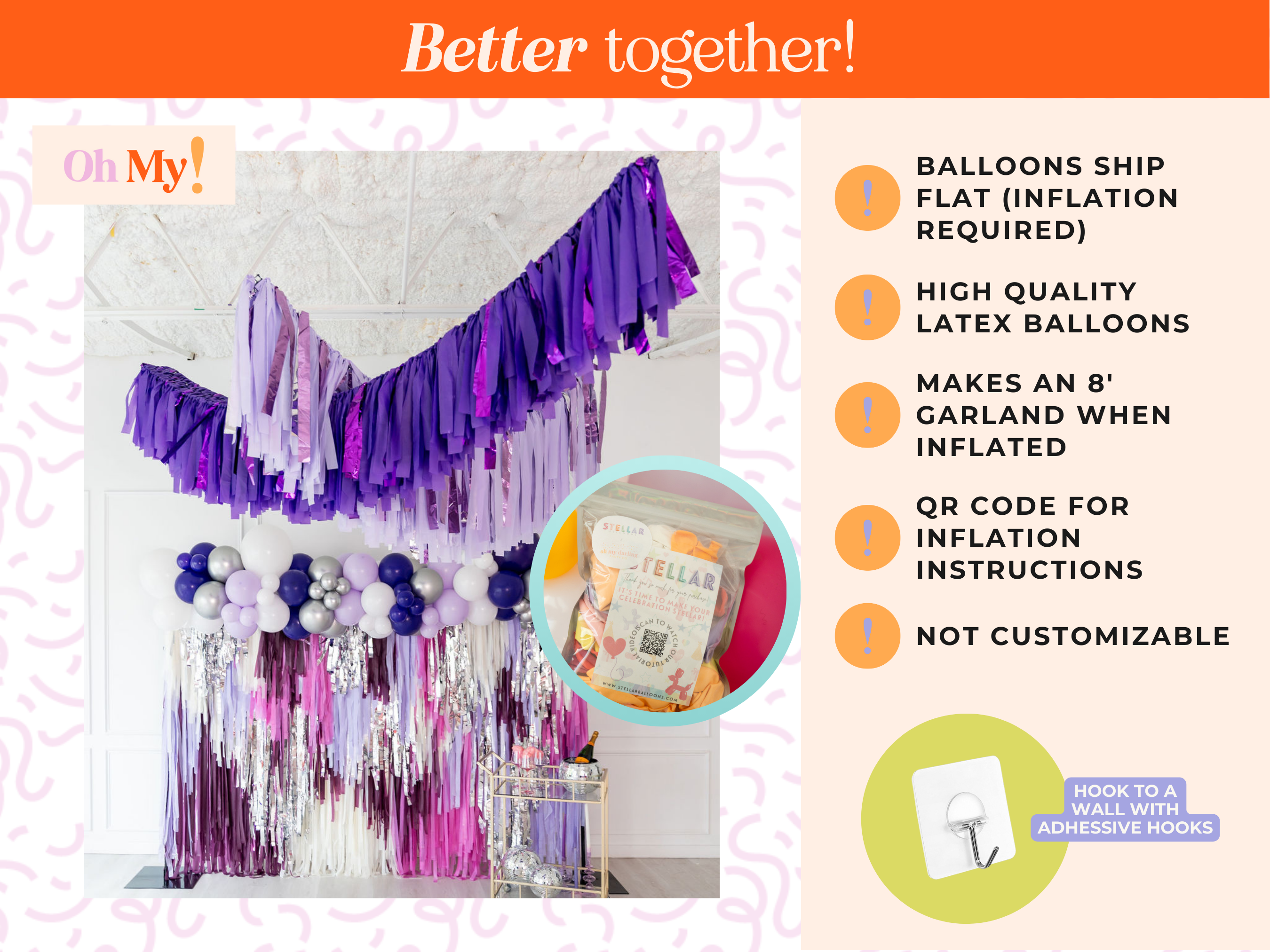 Purple & Silver Balloon Kit-Oh My Darling Party Co-Fringe Backdrop, Streamer Backdrop, Fringe perfect for events & parties!