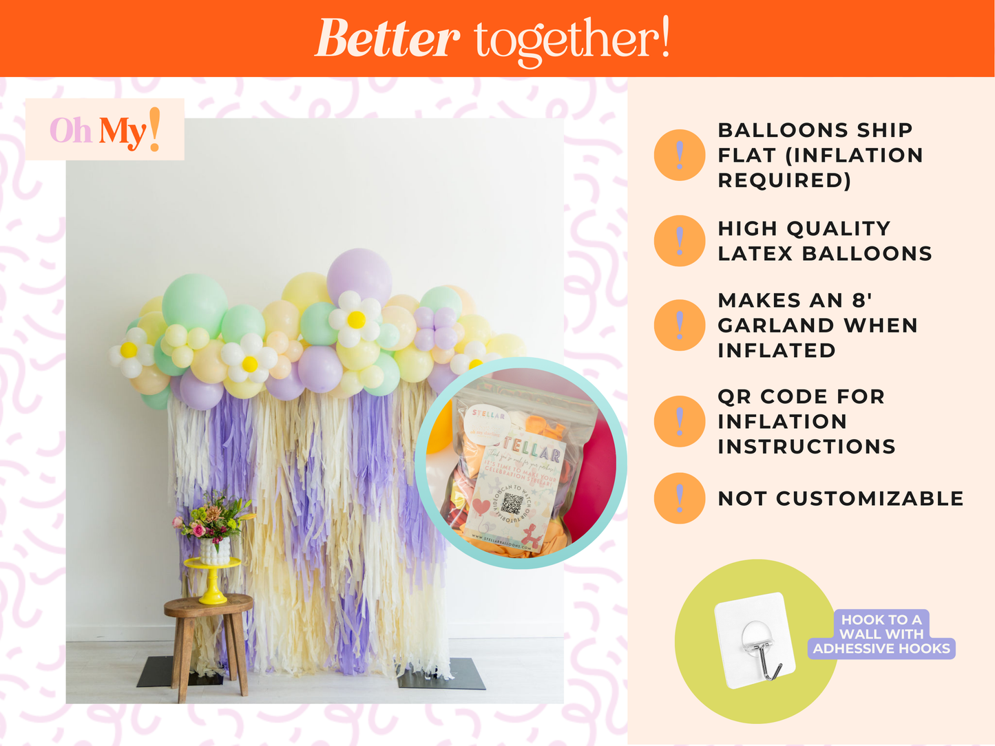 Hip Hop Balloon Kit-Oh My Darling Party Co-Fringe Backdrop, Streamer Backdrop, Fringe perfect for events & parties!