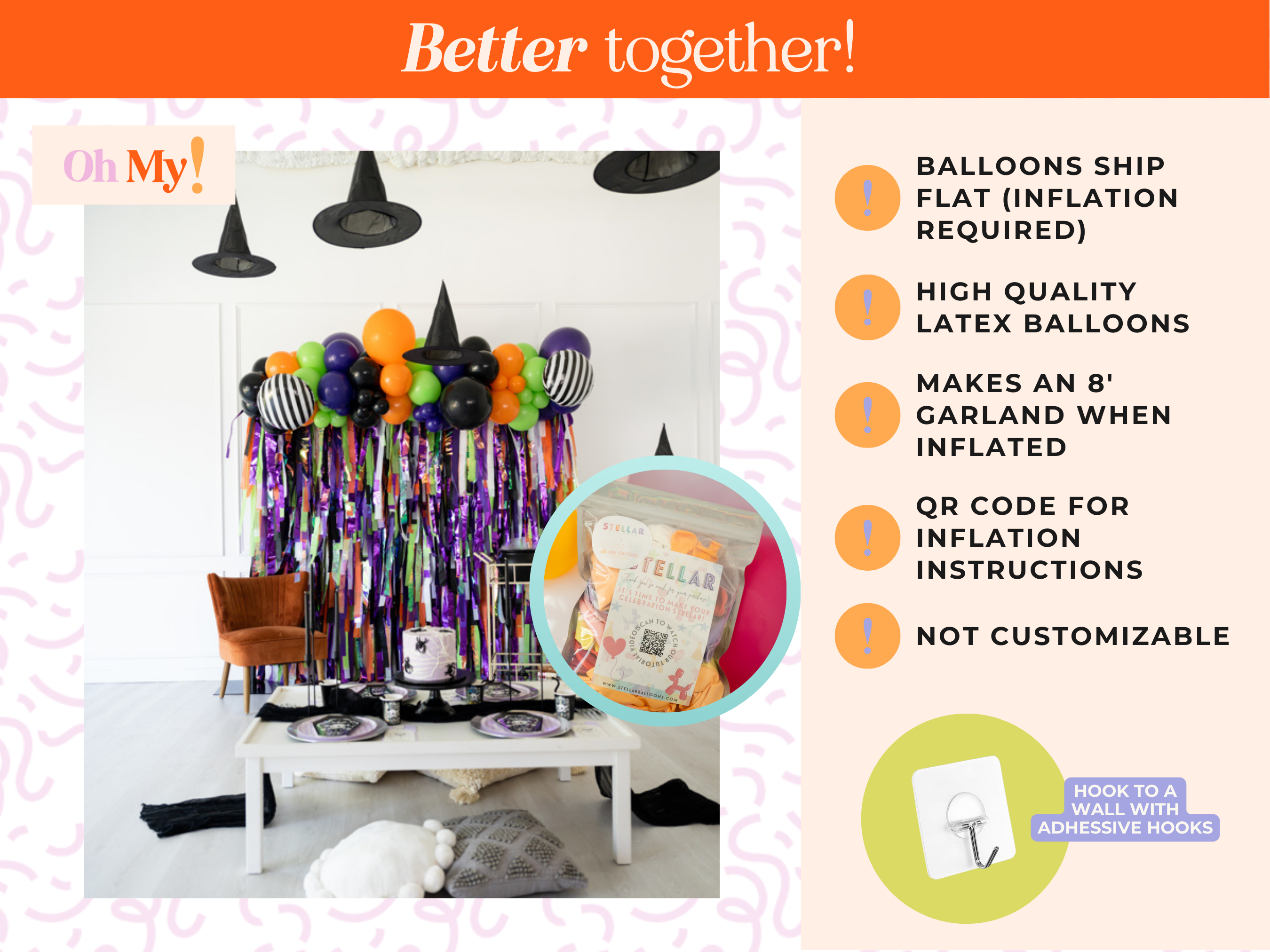 Spooky Time Balloon Kit-Oh My Darling Party Co-Fringe Backdrop, Streamer Backdrop, Fringe perfect for events & parties!