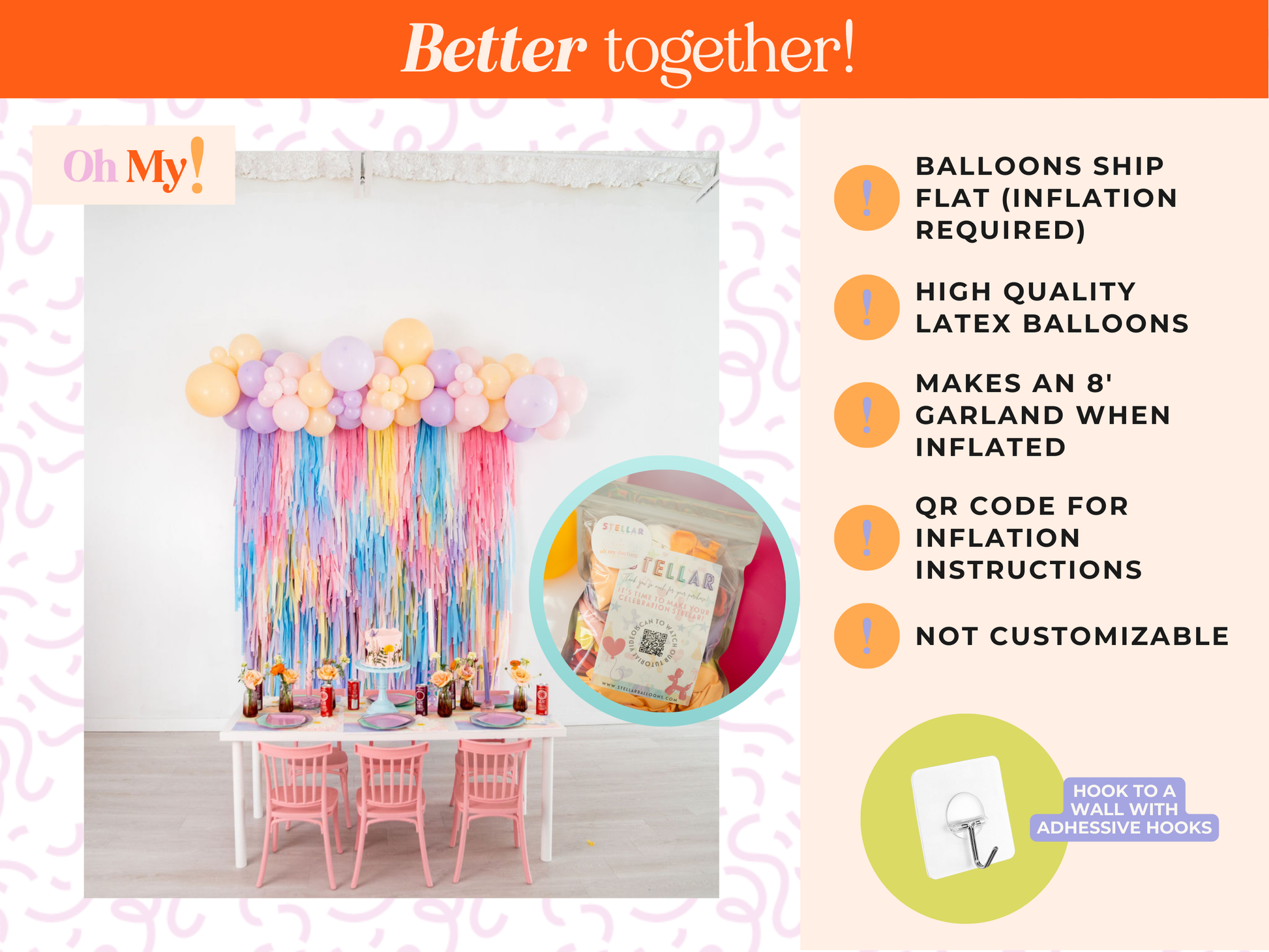 Sunset Splash Balloon Kit-Oh My Darling Party Co-Fringe Backdrop, Streamer Backdrop, Fringe perfect for events & parties!