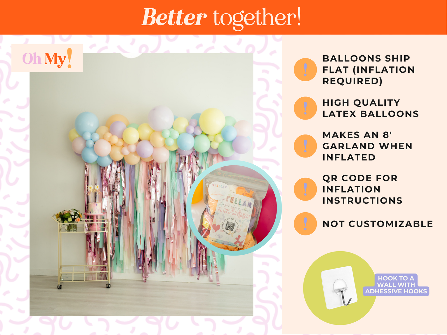 Pastel Balloon Kit-Oh My Darling Party Co-Fringe Backdrop, Streamer Backdrop, Fringe perfect for events & parties!