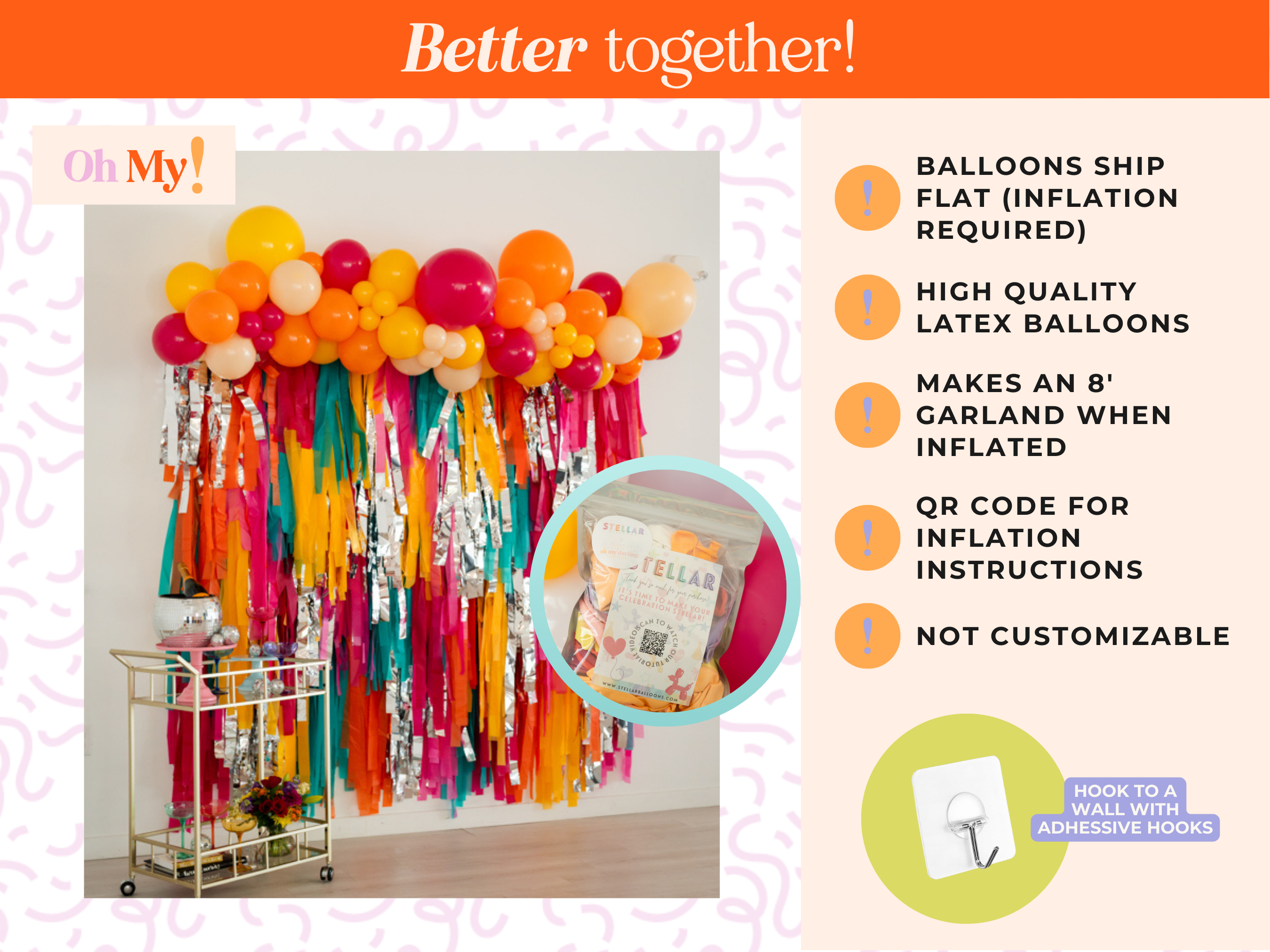 Dazed & Engaged Balloon Kit-Oh My Darling Party Co-Fringe Backdrop, Streamer Backdrop, Fringe perfect for events & parties!