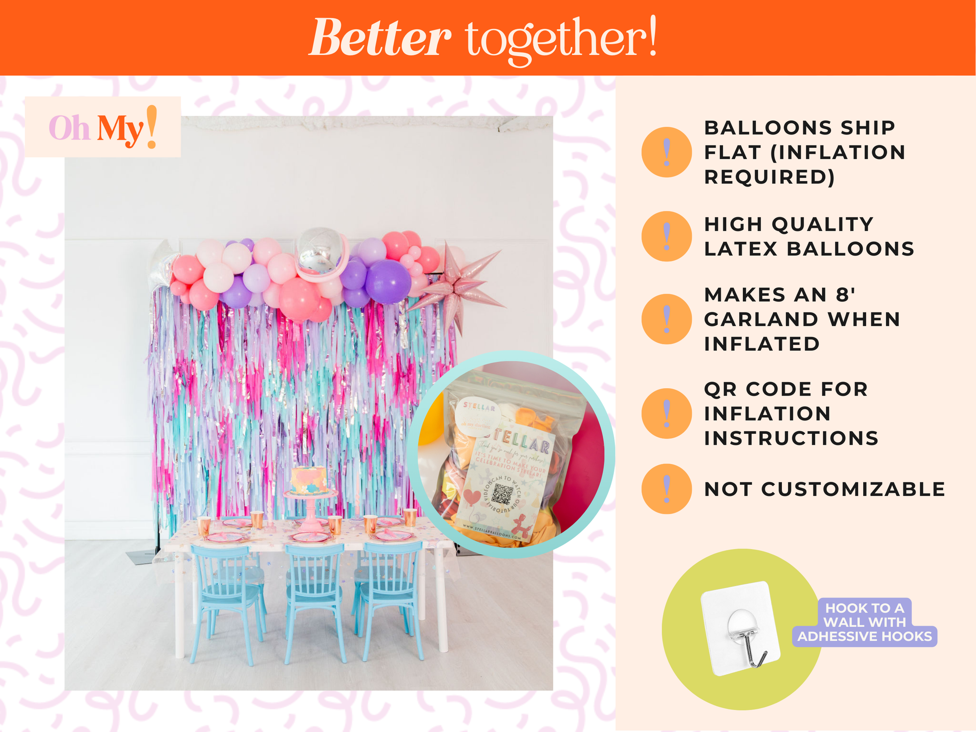 Stellar Balloon Kit-Oh My Darling Party Co-Fringe Backdrop, Streamer Backdrop, Fringe perfect for events & parties!