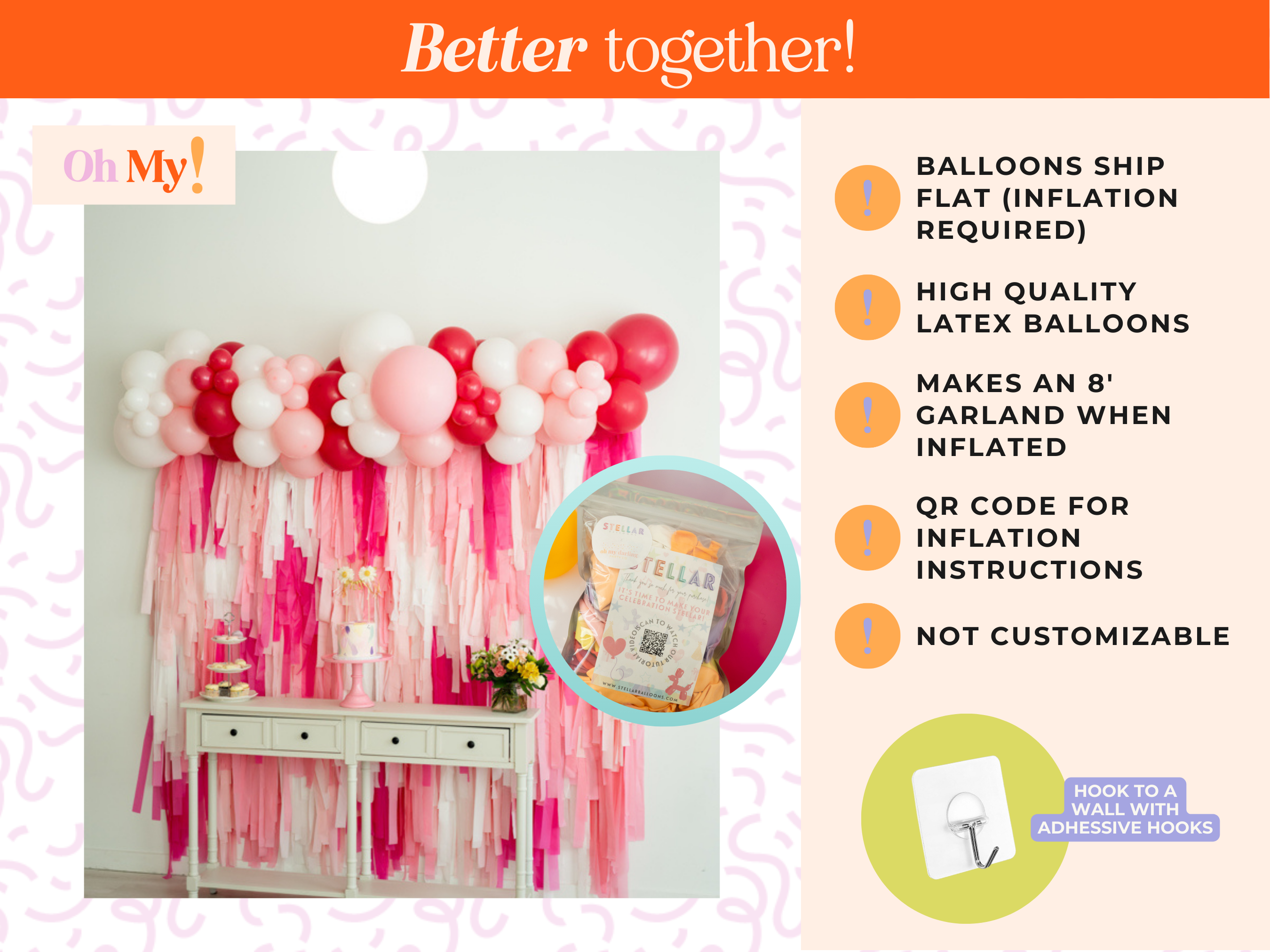 Pink Perfection Balloon Kit-Oh My Darling Party Co-Fringe Backdrop, Streamer Backdrop, Fringe perfect for events & parties!