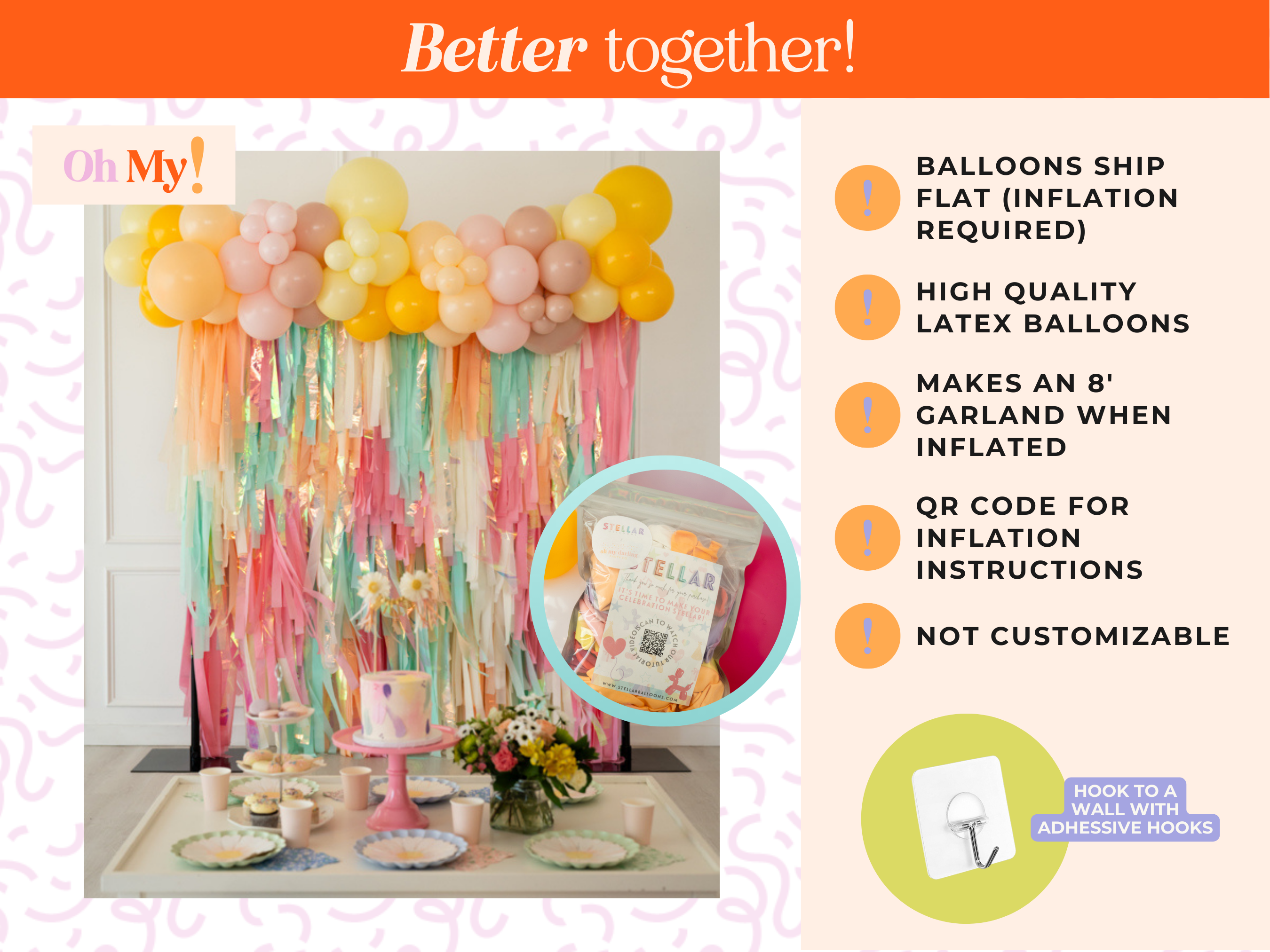 Too Groovy Balloon Kit-Oh My Darling Party Co-Fringe Backdrop, Streamer Backdrop, Fringe perfect for events & parties!