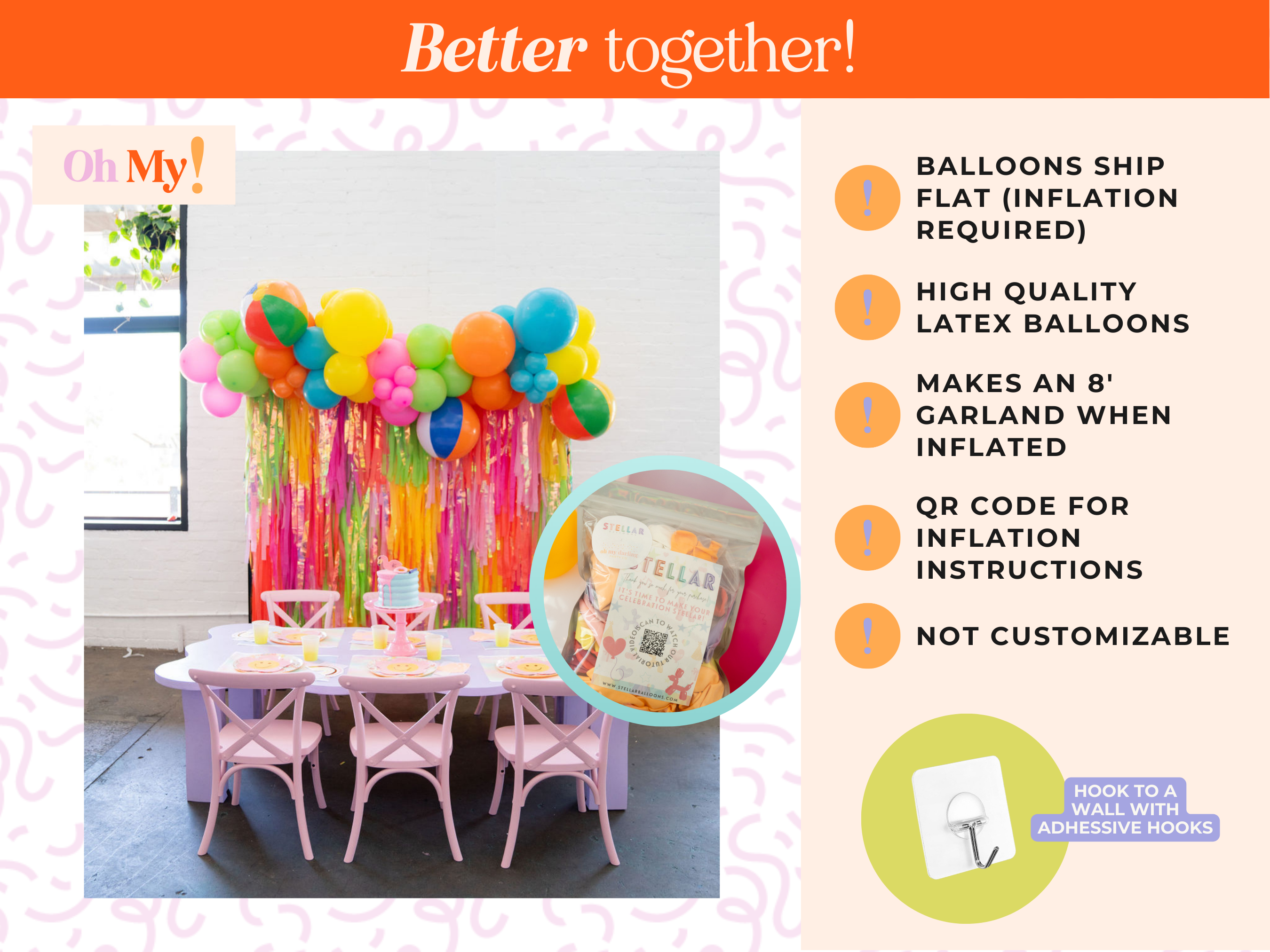 Beach Days Balloon Kit-Oh My Darling Party Co-Fringe Backdrop, Streamer Backdrop, Fringe perfect for events & parties!