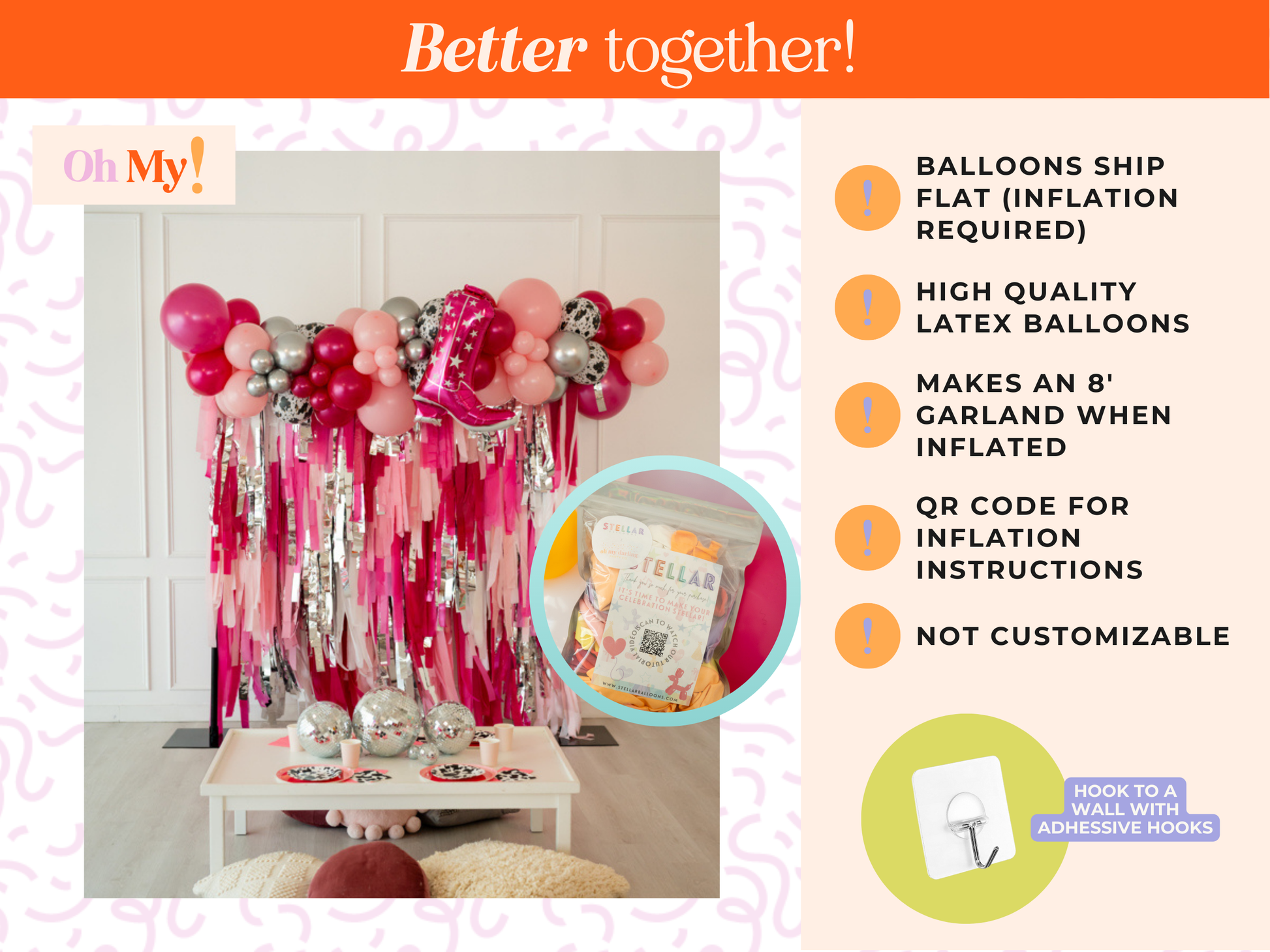 Pink Cowgirl Balloon Kit-Oh My Darling Party Co-Fringe Backdrop, Streamer Backdrop, Fringe perfect for events & parties!