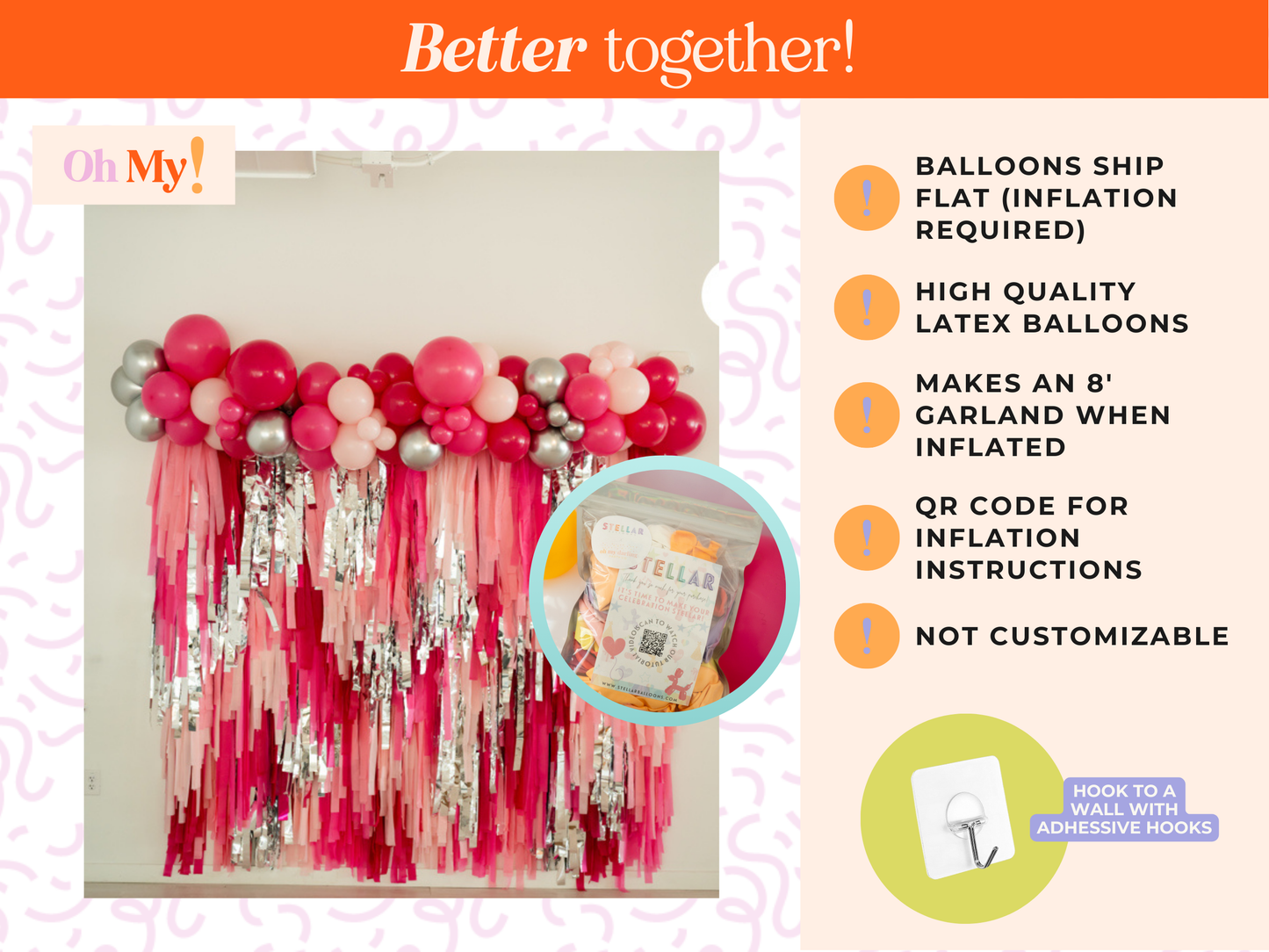 Pink Doll Balloon Kit-Oh My Darling Party Co-Fringe Backdrop, Streamer Backdrop, Fringe perfect for events & parties!