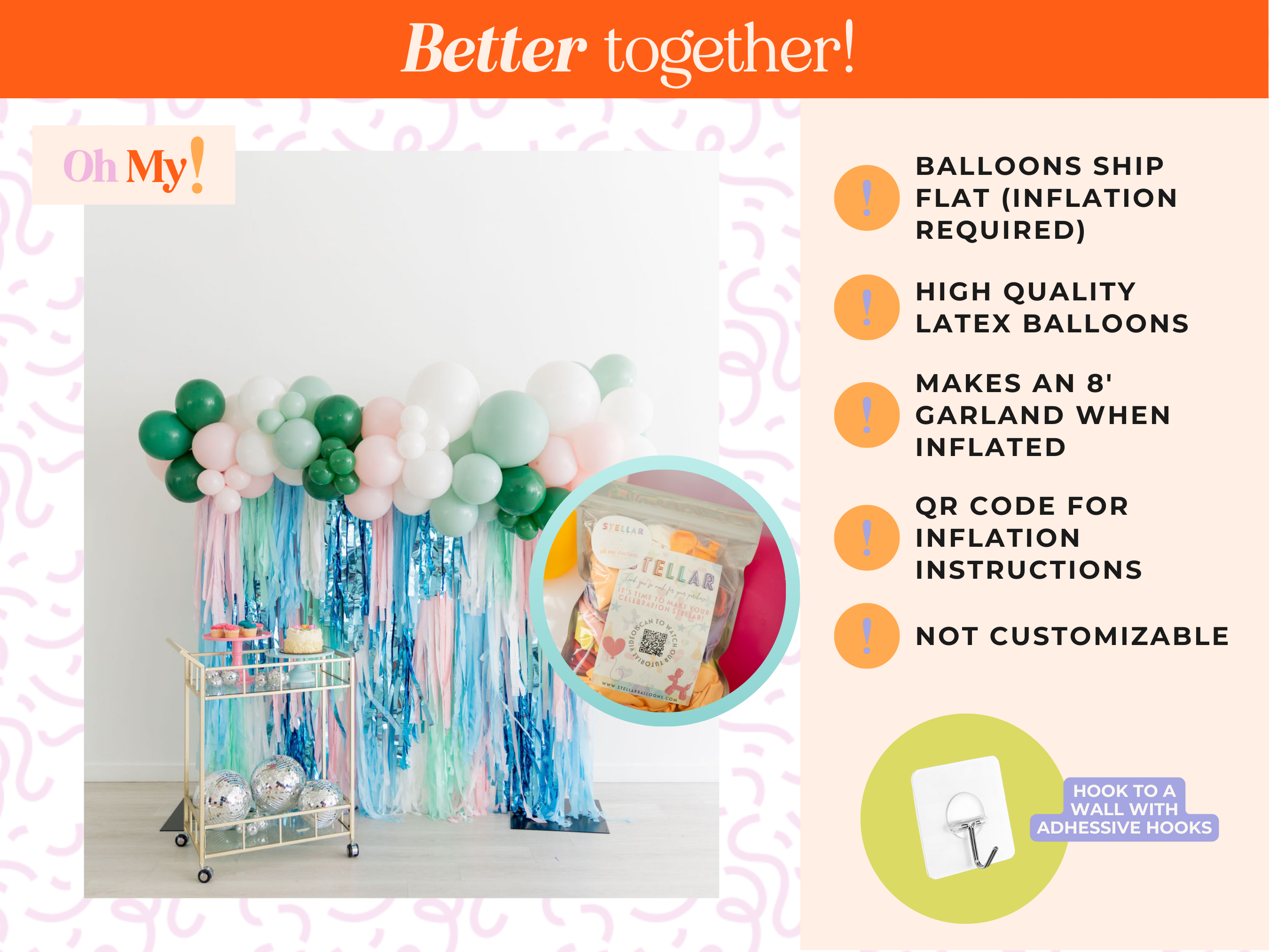 Pinkmas Balloon Kit-Oh My Darling Party Co-Fringe Backdrop, Streamer Backdrop, Fringe perfect for events & parties!