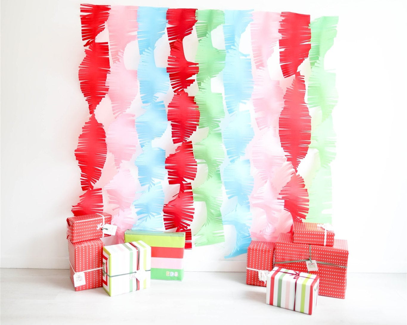 Colorful Holiday Fringe Crepe Paper Bundle-Oh My Darling Party Co-Fringe Backdrop, Streamer Backdrop, Fringe perfect for events & parties!