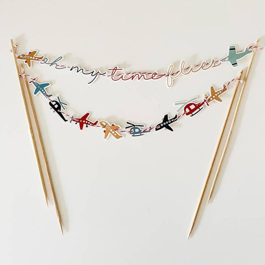 Airplane Cake Banner Time Flies-Fringe Backdrop-Party Decor-Josi James-Oh My Darling Party Co-Faire