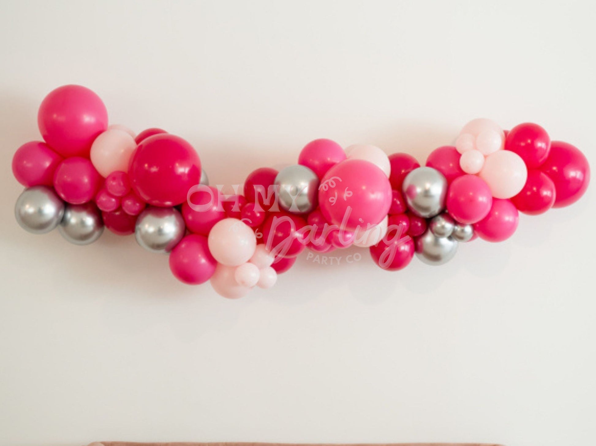 Barbie Balloon Kit-Fringe Backdrop-Party Decor-Balloon Kits-Oh My Darling Party Co-bachelorette, bachelorette party, balloon garlands, balloons, candy pink, girl party, hot pink, hot pink balloons, Pink, pink and purple, pink and silver balloons, pink baby shower, pink bachelorette, PINK BACKDROP, pink party, pinkmas, purple and pink party, WHITE BACKDROP