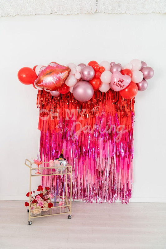 Be Mine Fringe Backdrop-Fringe Backdrop-Party Decor-Oh My Darling Party Co-Oh My Darling Party Co-1st birthday decor, baby shower decor, bachelorette, bachelorette backdro, bachelorette party, backdrops for party, balloon garland, balloon garlands, be my valentine, best sellers, birthday decor, birthday girl, birthday party, boho nursery, boho party decor, boho tassel garland, bridal shower, bubblegum, candy pink, cochella party decor, colorful backdrop, default, fiesta, fringe backdrop, fringe garland, fri