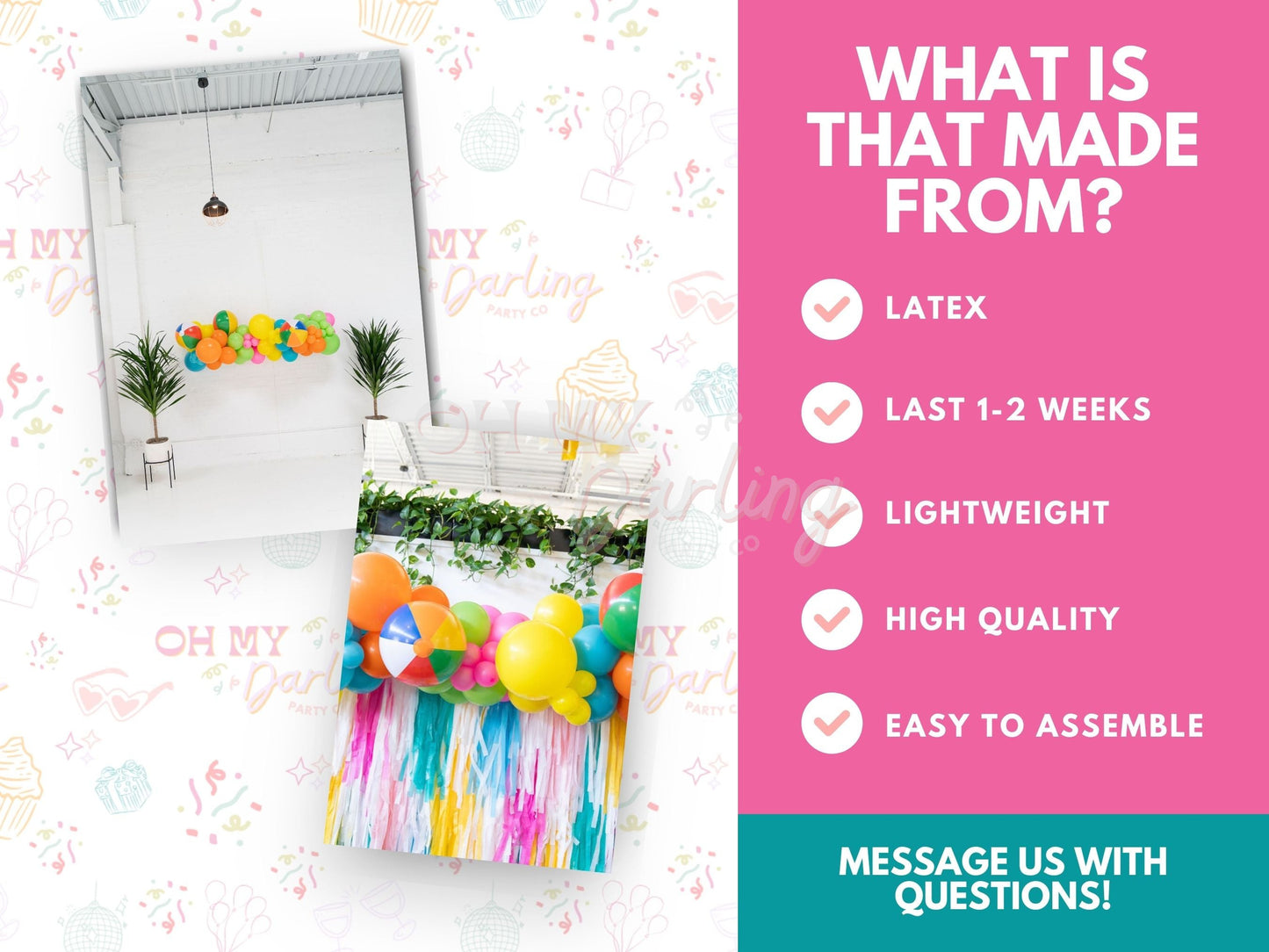 Beach Days Balloon Kit-Fringe Backdrop-Party Decor-Balloon Kits-Oh My Darling Party Co-balloon garland, balloon garlands, balloon kit, balloons, beach ball, beach balls, diy balloon kit, girl party, neons, party backdrops, PINK BACKDROP, pool party, summer party