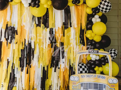 Big Yellow Taxi Backdrop-Fringe Backdrop-Party Decor-Oh My Darling Party Co-Oh My Darling Party Co-1st birthday decor, baby shower decor, bachelorette, bachelorette backdro, bachelorette party, backdrops for party, balloon garland, balloon garlands, best sellers, birthday decor, Birthday Party, black, black and white, black backdrops, boho nursery, boho party decor, boho tassel garland, boy party, bridal shower, buttercup, cars, city that never sleeps, cochella party decor, colorful backdrop, construction, 