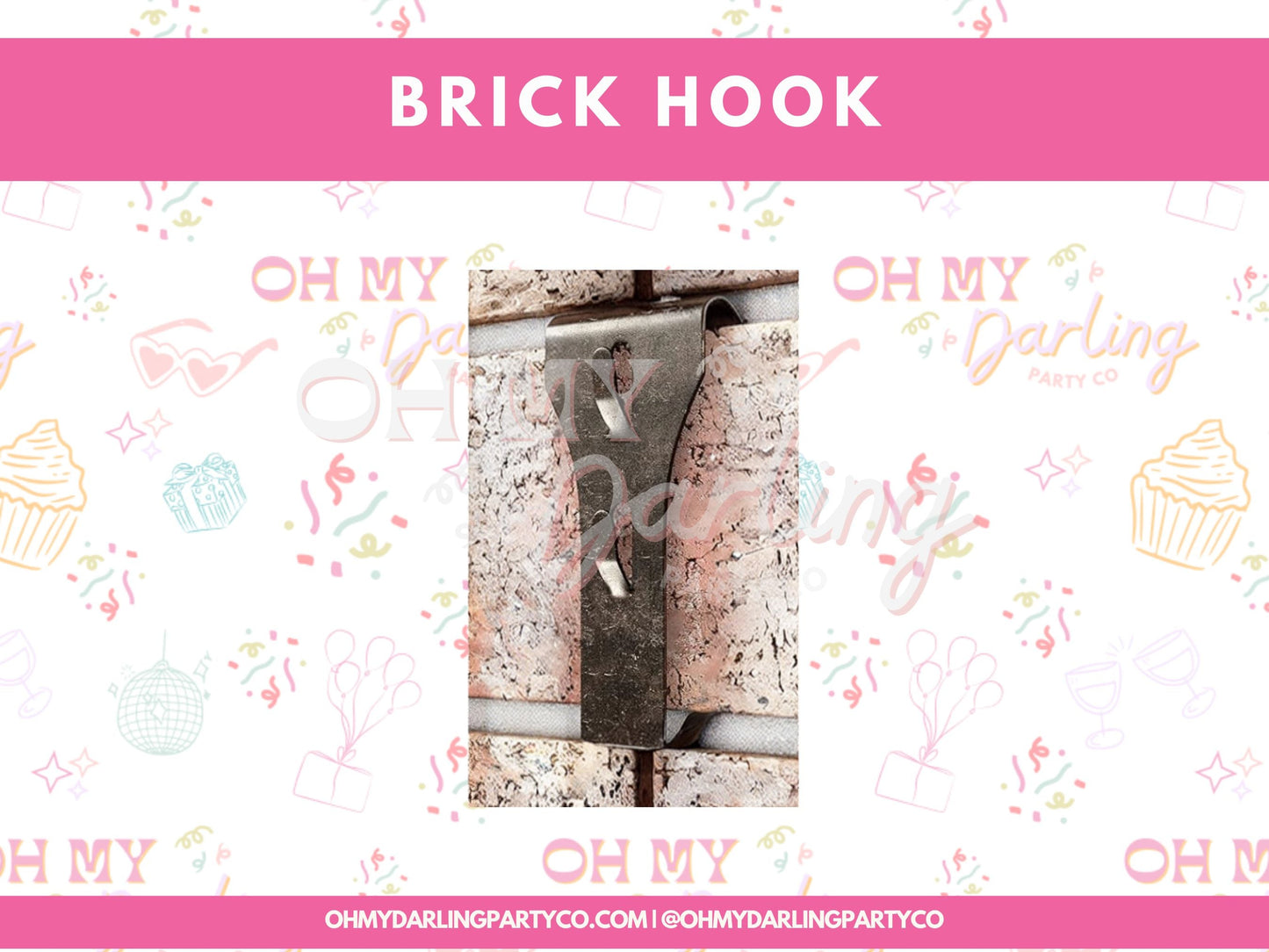 Brick Hooks-Fringe Backdrop-Party Decor-Tools-Oh My Darling Party Co-backdrops for party, balloon garlands, balloons, fringe garland, Fringe Streamers, hooks, how to hang, installation, installation kit, OMDPC, party backdrops, stands, tassels, tools