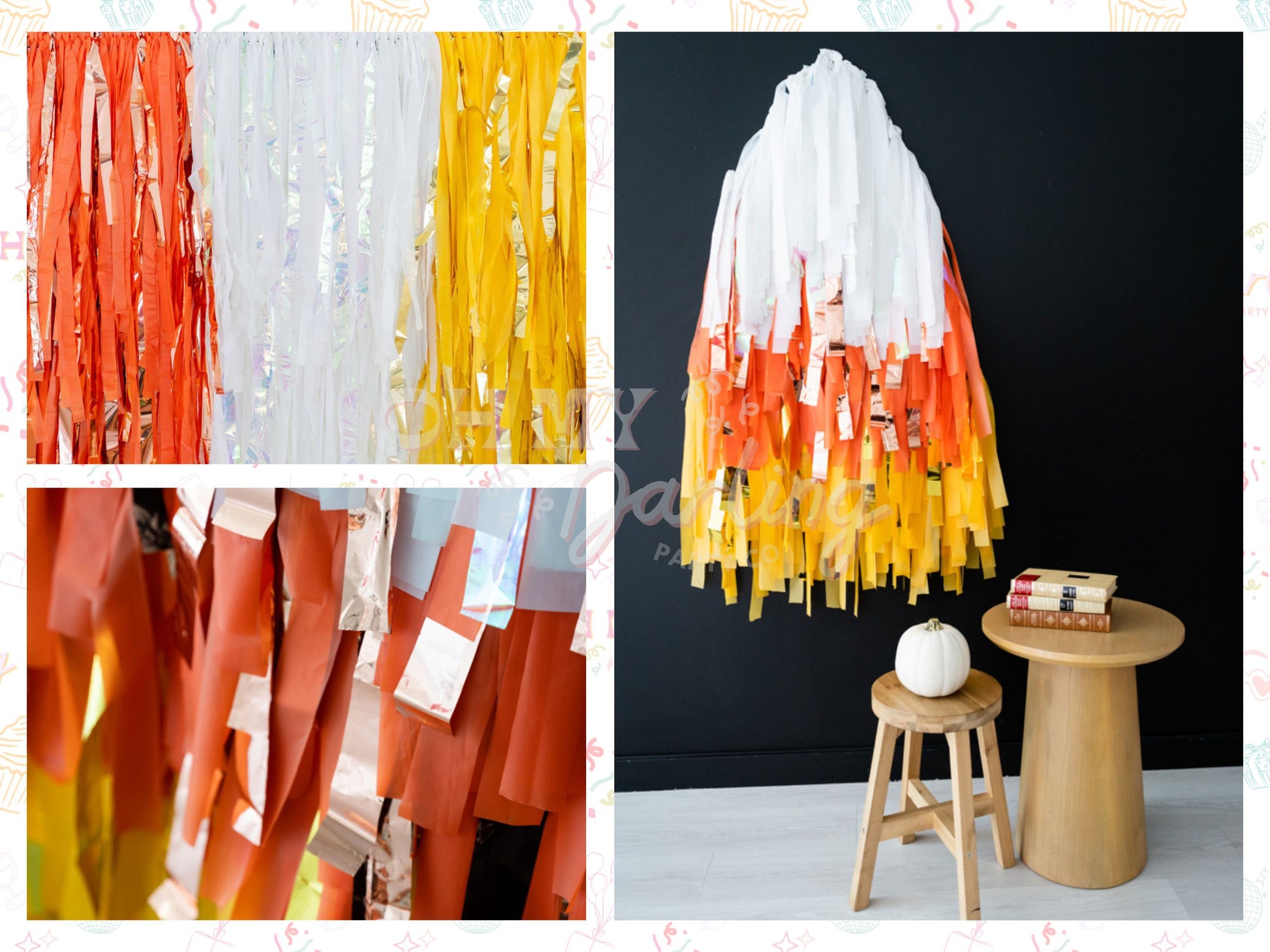 Candy Corn Shape Backdrop-Fringe Backdrop-Party Decor-Oh My Darling Party Co-Oh My Darling Party Co-1st birthday decor, baby shower decor, bachelorette, bachelorette backdro, bachelorette party, backdrops for party, balloon garland, balloon garlands, best sellers, birthday decor, birthday party, boho nursery, boho party decor, boho tassel garland, bridal shower, Candy, candy corn, cochella party decor, colorful backdrop, fiesta, fringe backdrop, fringe garland, fringe photo backdro, Fringe Streamers, gender