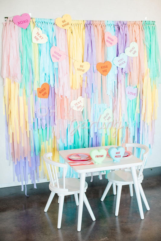 Candy Heart Fringe Backdrop-Fringe Backdrop-Party Decor-Oh My Darling Party Co-Oh My Darling Party Co-backdrops for party, balloon garlands, be my valentine, BLUE BACKDROP, BLUE BACKDROPS, blush, buttercup, default, easter, fringe garland, Fringe Streamers, gn party, GREEN BACKDROP, GREEN BACKDROPS, iridescent, lavender, light blue, metallic silver, mint, OMDPC, ORANGE BACKDROP, party backdrops, pastel, pastels, peach, PINK BACKDROP, PURPLE BACKDROP, PURPLE BACKDROPS, red, RED BACKDROP, SILVER BACKDROP, spr
