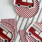 Checkered Red Plate-Fringe Backdrop-Party Decor-Josi James-Oh My Darling Party Co-birthday boy, boy baby shower, boy birthday, boy party, boy shower, boys, boys birthday, check, check plates, checkerboard, firetruck, kid plates, paper plates, party plates, plates, red, Red and White, red plates, retro plates, white and red