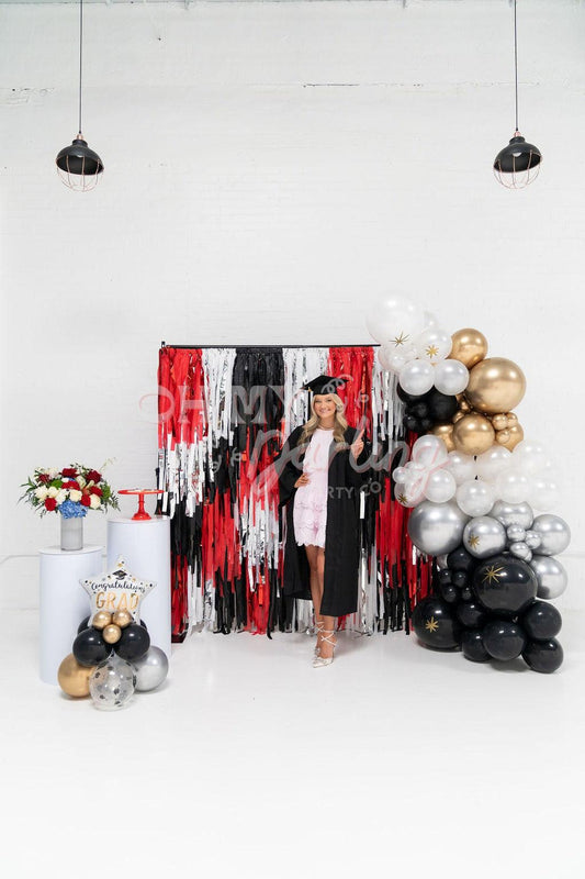 Classy Commencement Backdrop-Fringe Backdrop-Party Decor-Oh My Darling Party Co-Oh My Darling Party Co-1st birthday decor, baby shower decor, bachelorette, bachelorette backdro, bachelorette party, backdrops for party, balloon garland, balloon garlands, best sellers, birthday decor, Birthday Party, black, black and red, black and silver party, black and white, black backdrops, boho nursery, boho party decor, boho tassel garland, boy party, bridal shower, celebrate, cochella party decor, college football, co