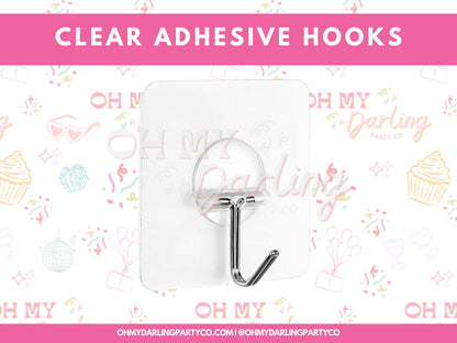 Clear Adhesive Hooks-Fringe Backdrop-Party Decor-Tools-Oh My Darling Party Co-backdrops for party, balloon garlands, balloons, fringe garland, Fringe Streamers, hooks, how to hang, installation, installation kit, OMDPC, party backdrops, stands, tassels, tools