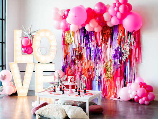 Colorful Valentine's Party Backdrop-Fringe Backdrop-Party Decor-Oh My Darling Party Co-Oh My Darling Party Co-amethyst, bachelorette, bachelorette party, backdrops for party, balloon garlands, be my valentine, blush, bubblegum, candy pink, coral, default, donuts, fringe garland, Fringe Streamers, girl party, girly birthday party, gold, GOLD BACKDROP, lavender, magenta, metalic silver, metallic gold, metallic purple, metallic red, OMDPC, ORANGE BACKDROP, party backdrops, pink and purple, pink bachelorette, P