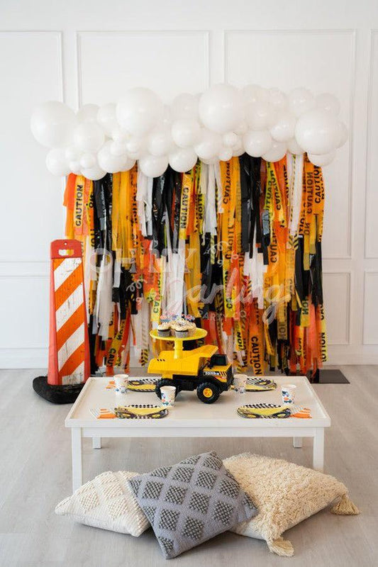 Construction-Caution Backdrop-Fringe Backdrop-Party Decor-Oh My Darling Party Co-Oh My Darling Party Co-baby shower, baby Under Construction, backdrops for party, balloon garlands, best seller, best sellers, Birthday, birthday boy, birthday decorations, Birthday Party, black and yellow, boy baby shower, boy birthday, boy party, boy shower, boys birthday, construction, first birthday, fringe garland, Fringe Streamers, happy birthday, OMDPC, orange, ORANGE BACKDROP, oranges, party backdrops, premium, tassels,