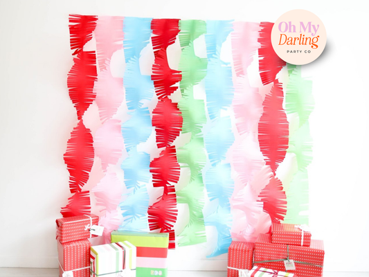 Colorful Holiday Crepe Paper Bundle-Oh My Darling Party Co-Fringe Backdrop, Streamer Backdrop, Fringe perfect for events & parties!