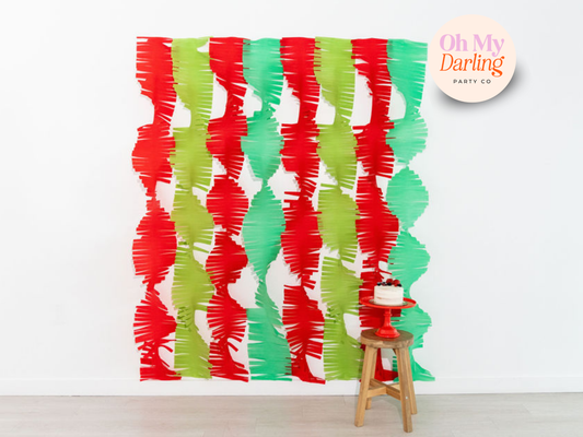 Jingle Bells Crepe Paper Bundle-Oh My Darling Party Co-Fringe Backdrop, Streamer Backdrop, Fringe perfect for events & parties!