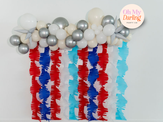 Red, White and Blue Crepe Paper Bundle-Oh My Darling Party Co-Fringe Backdrop, Streamer Backdrop, Fringe perfect for events & parties!