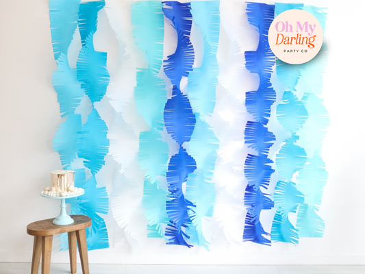 Blue & White Crepe Paper Fringe Streamers-Oh My Darling Party Co-Fringe Backdrop, Streamer Backdrop, Fringe perfect for events & parties!